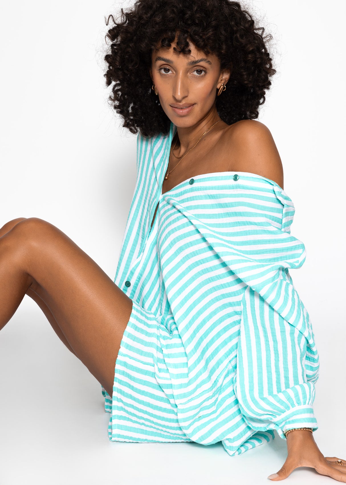 Striped muslin shorts - mint