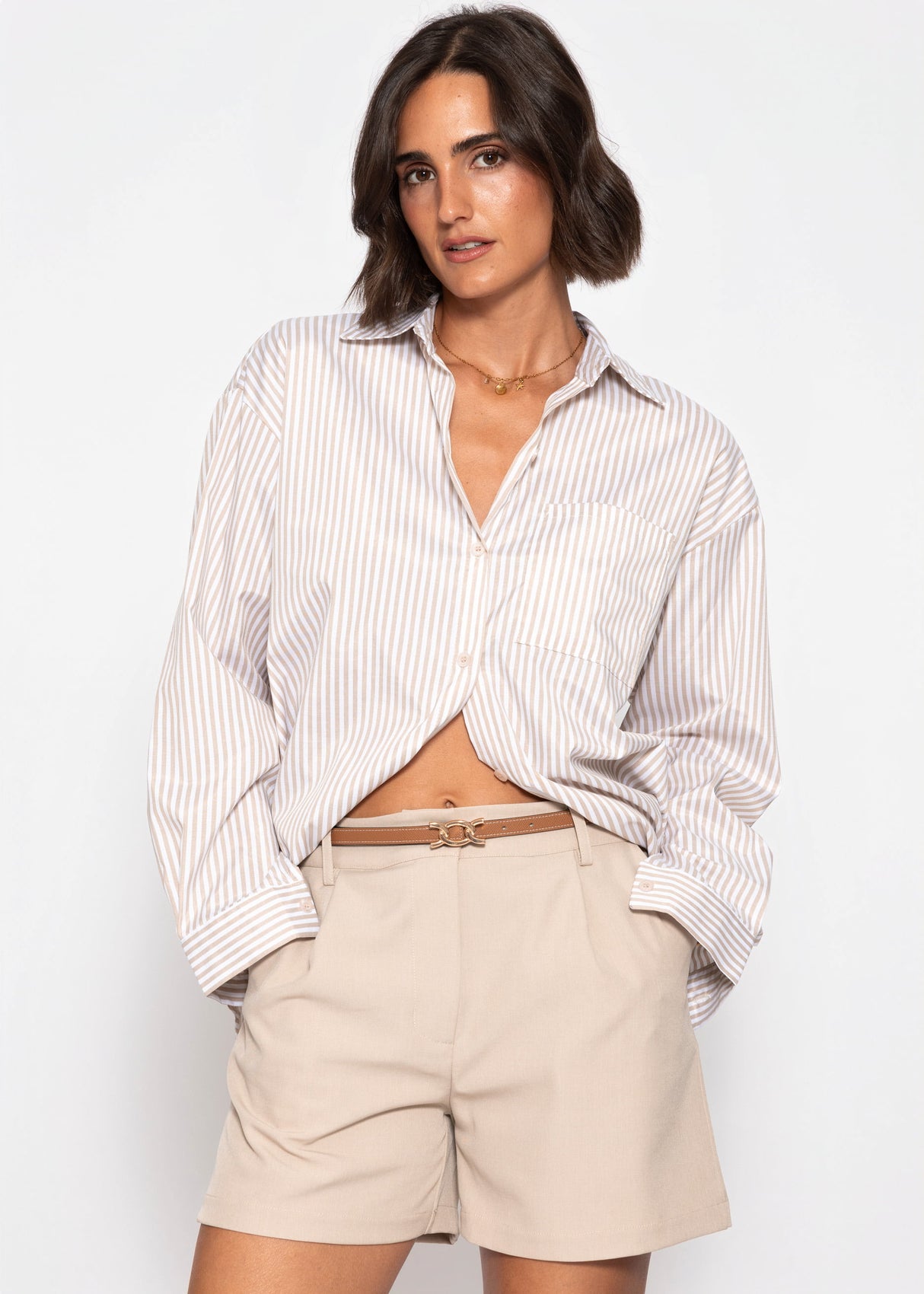 sassyclassy Gestreifte Oversize Bluse - beige