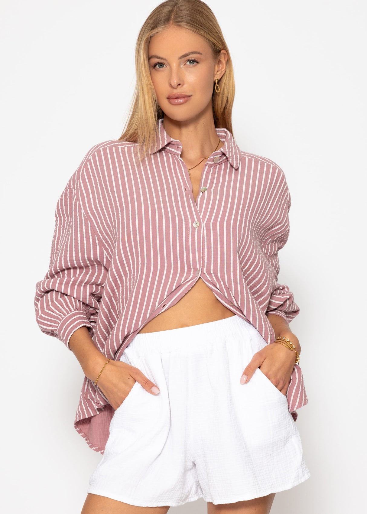 Striped oversize muslin blouse - dusty pink