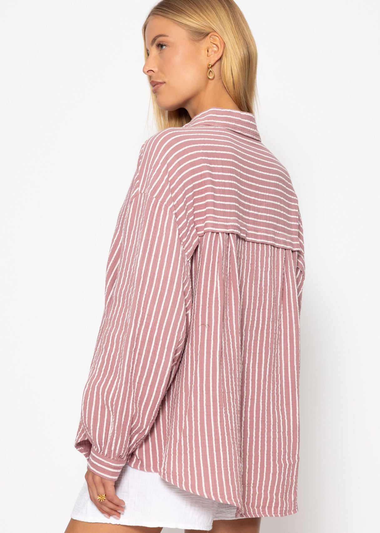 Striped oversize muslin blouse - dusty pink