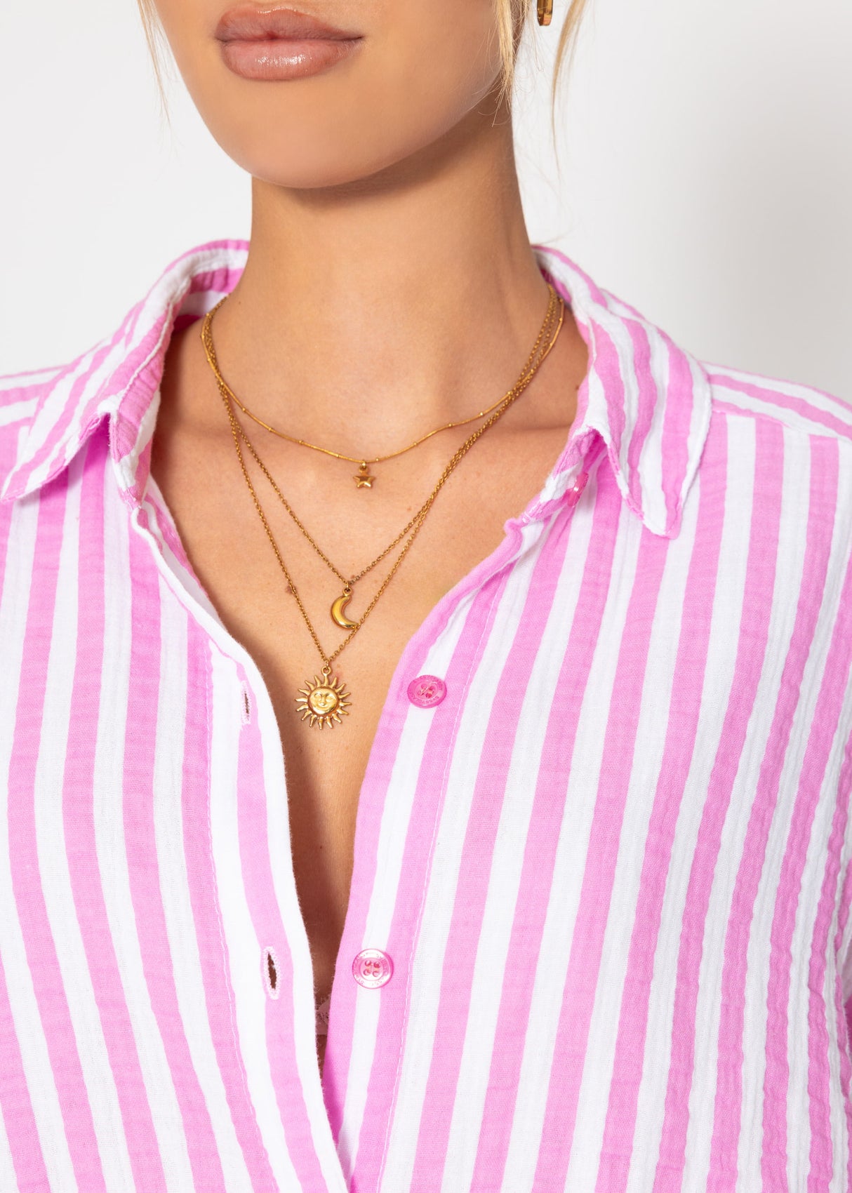 Striped oversized muslin blouse - pink