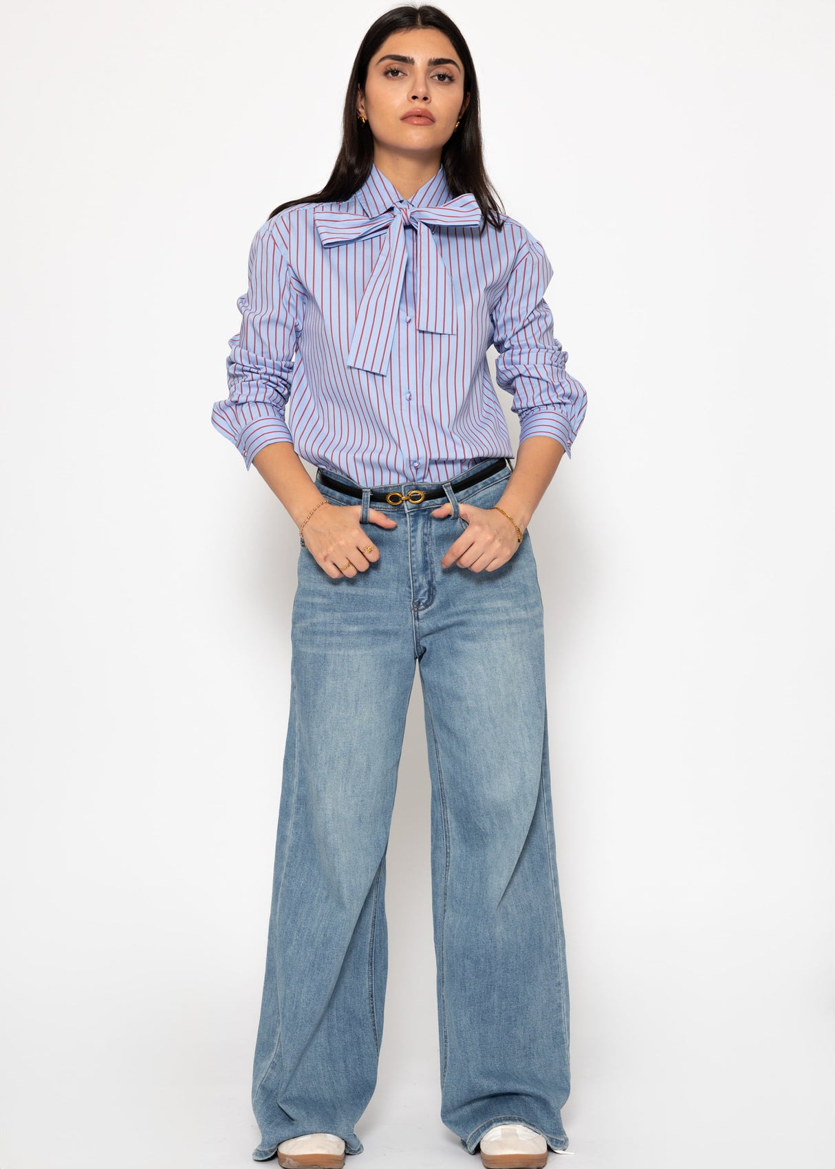 Striped bow blouse - blue