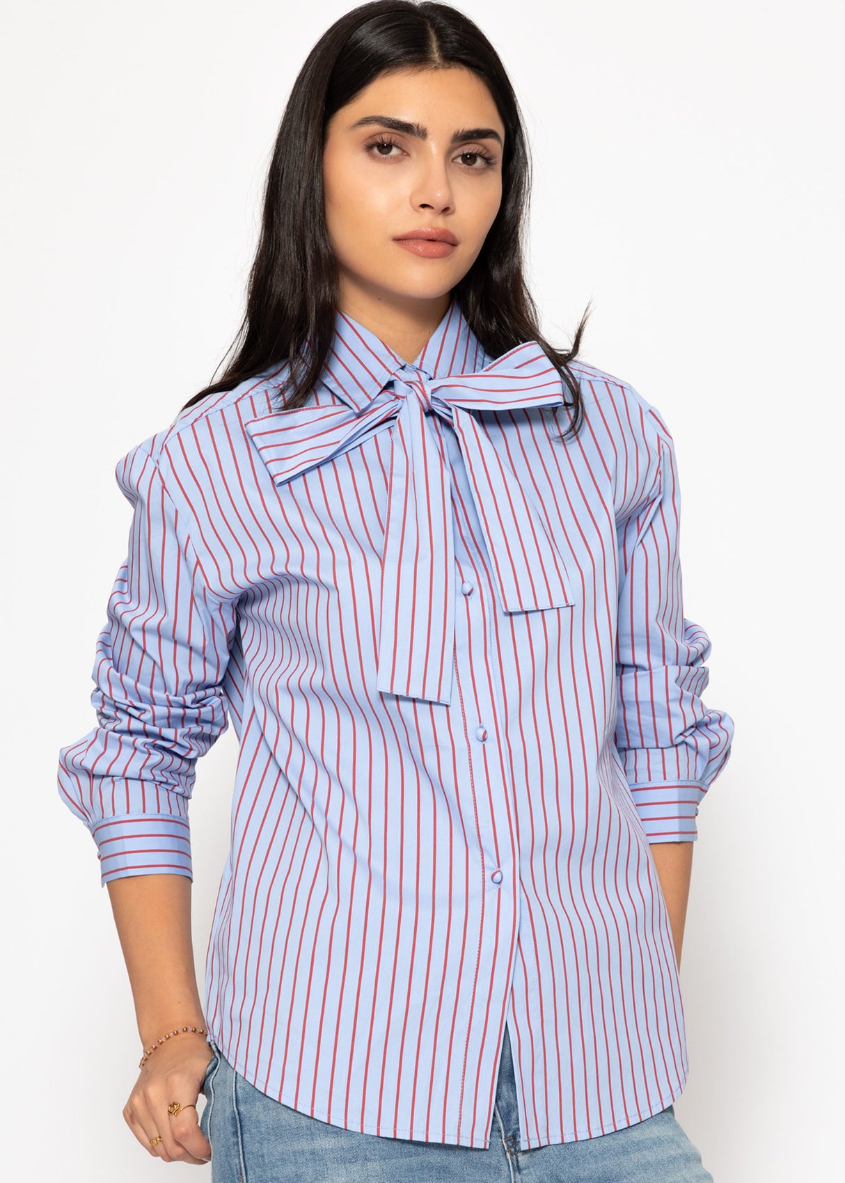 Striped bow blouse - blue