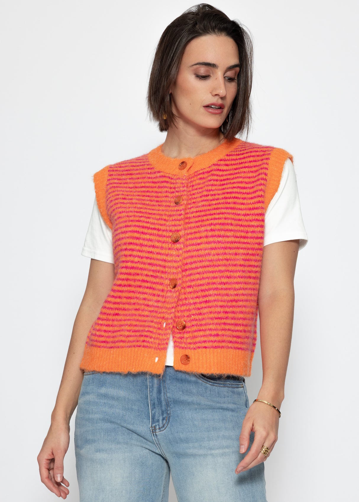 Striped knitted vest - orange