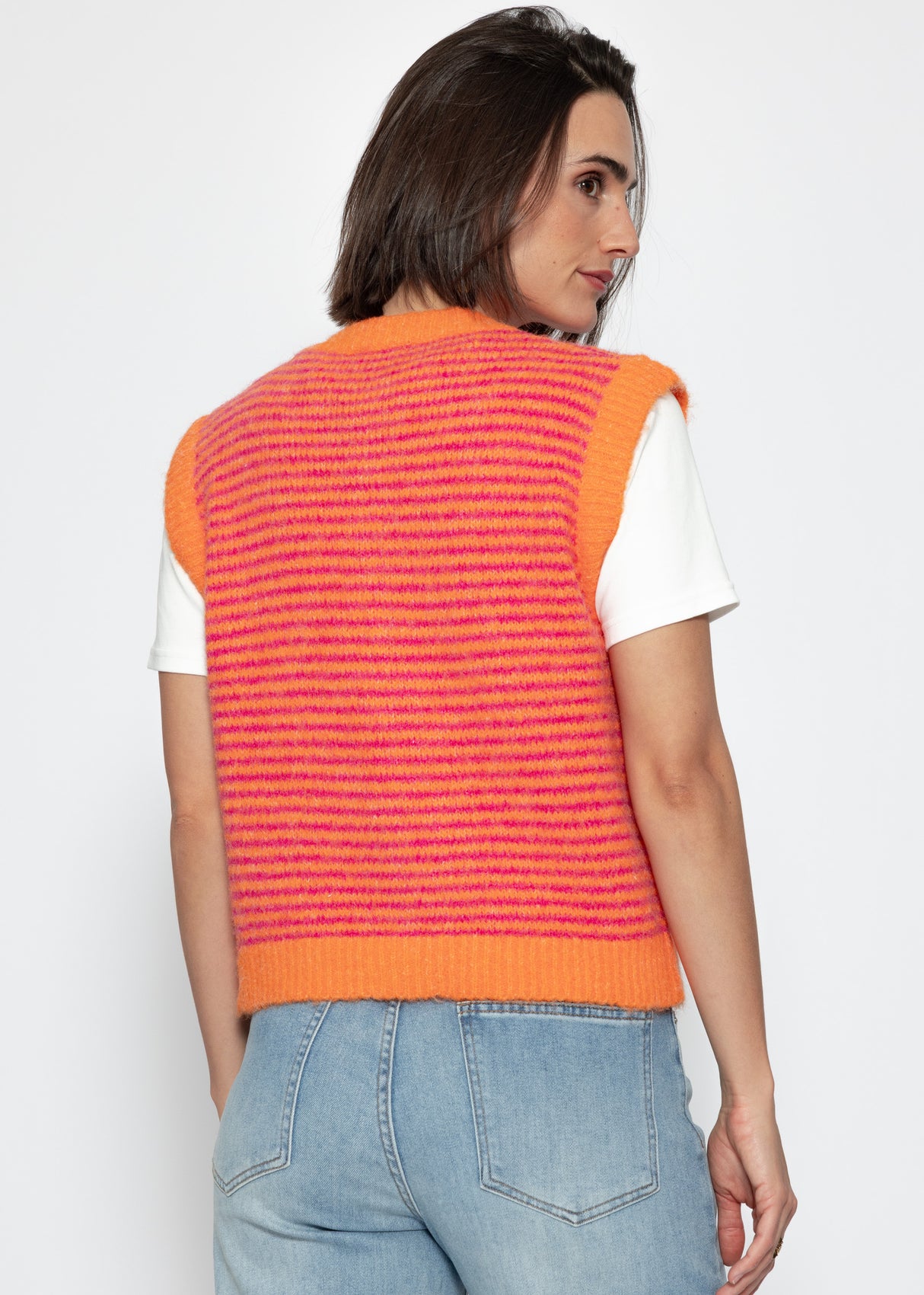 Gestreifte Strickweste - orange