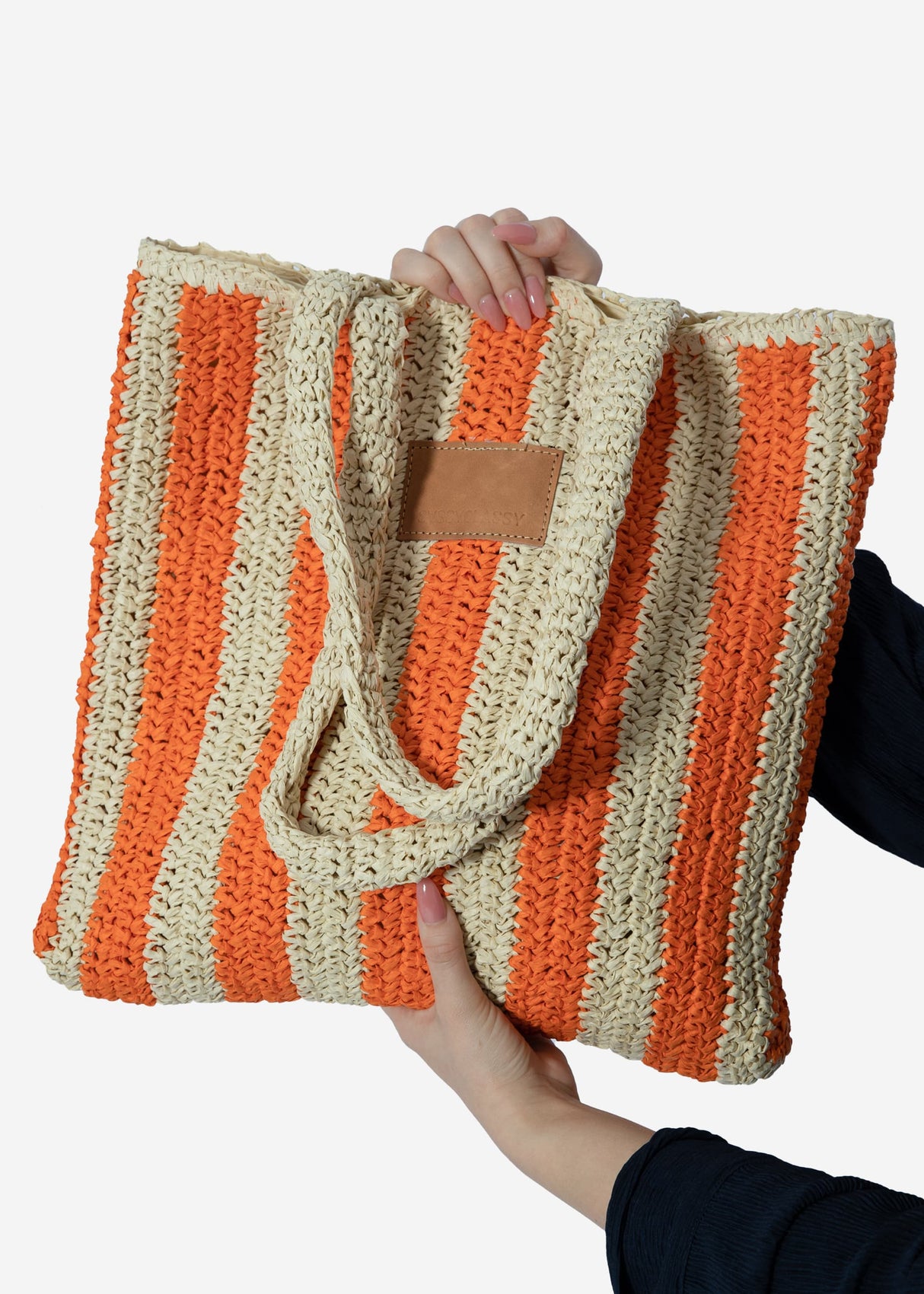 Striped raffia shopper - orange