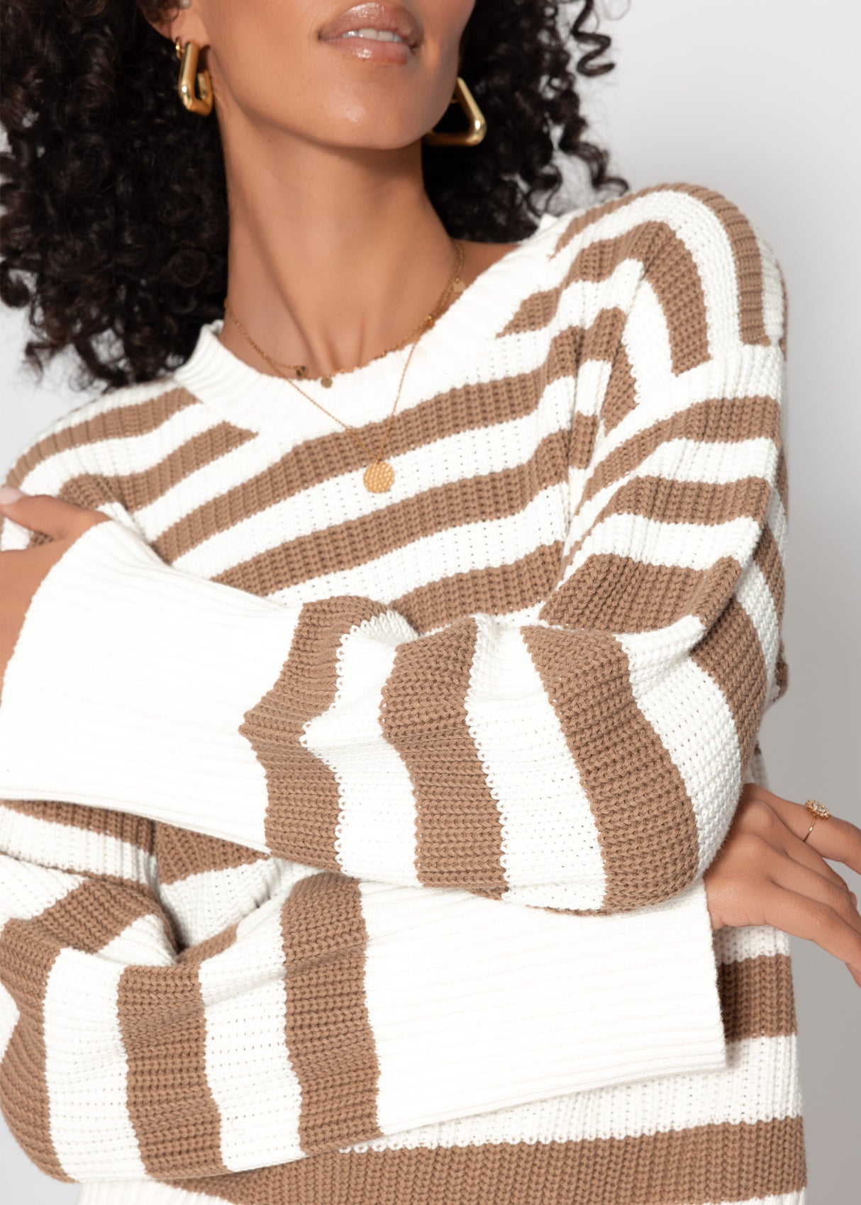 Striped cotton sweater - white-brown