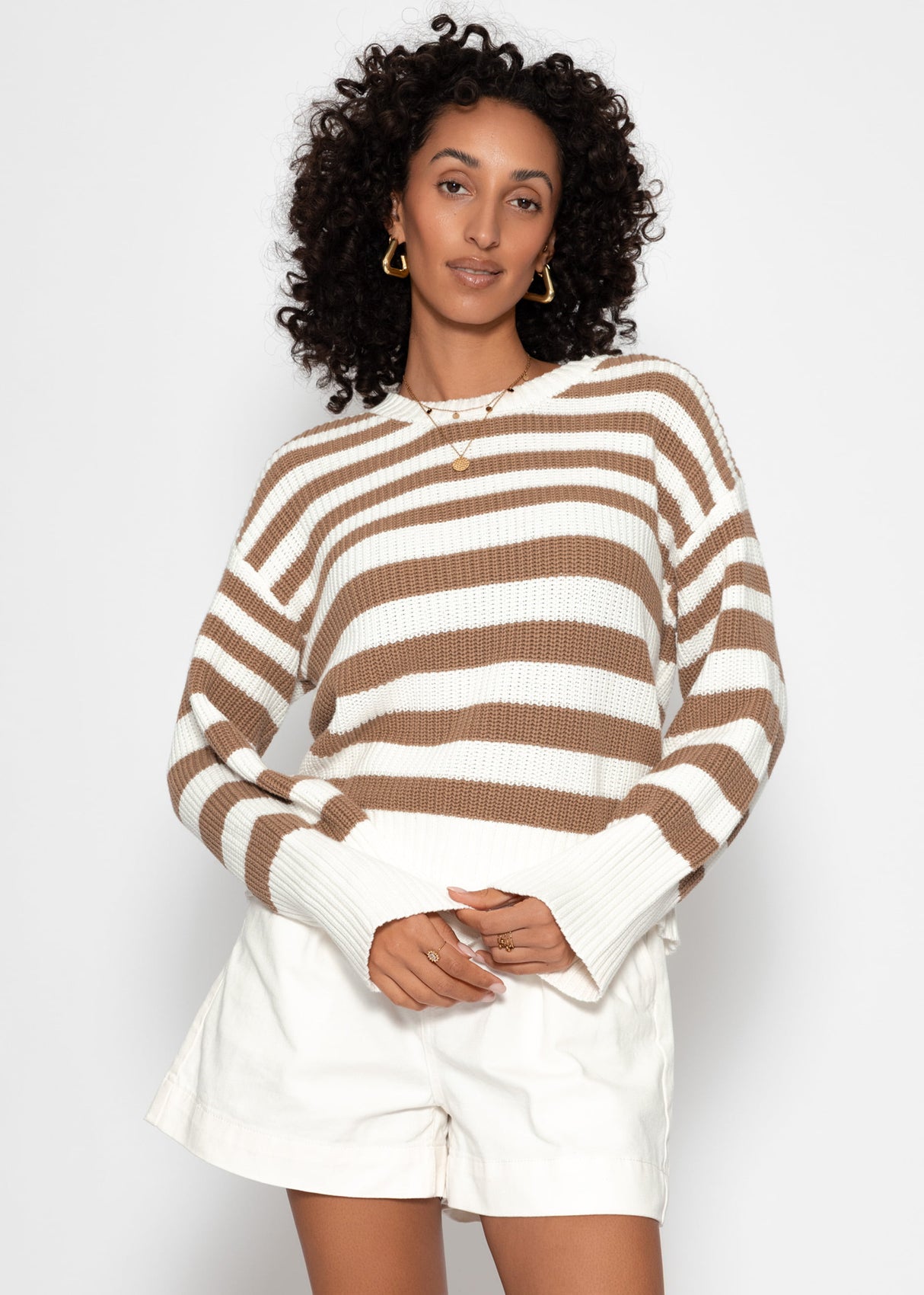 Striped cotton sweater - white-brown
