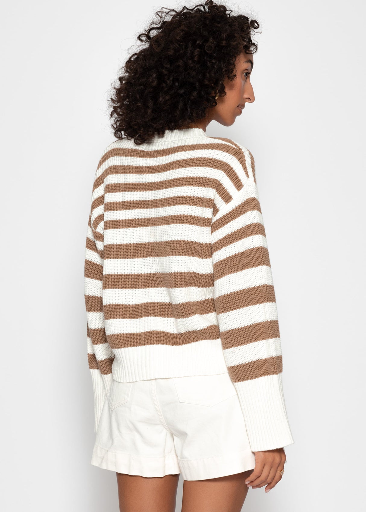 Striped cotton sweater - white-brown