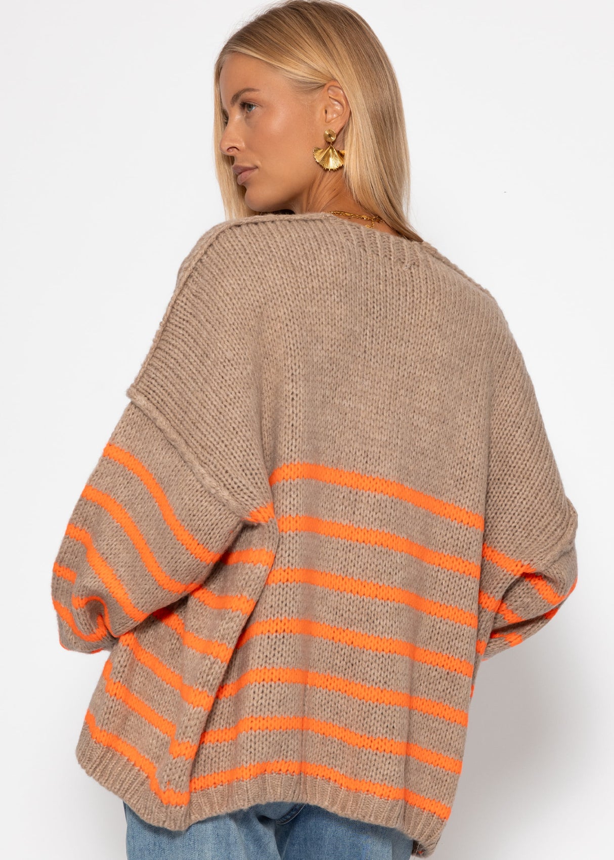 Striped cardigan with outer seams - beige