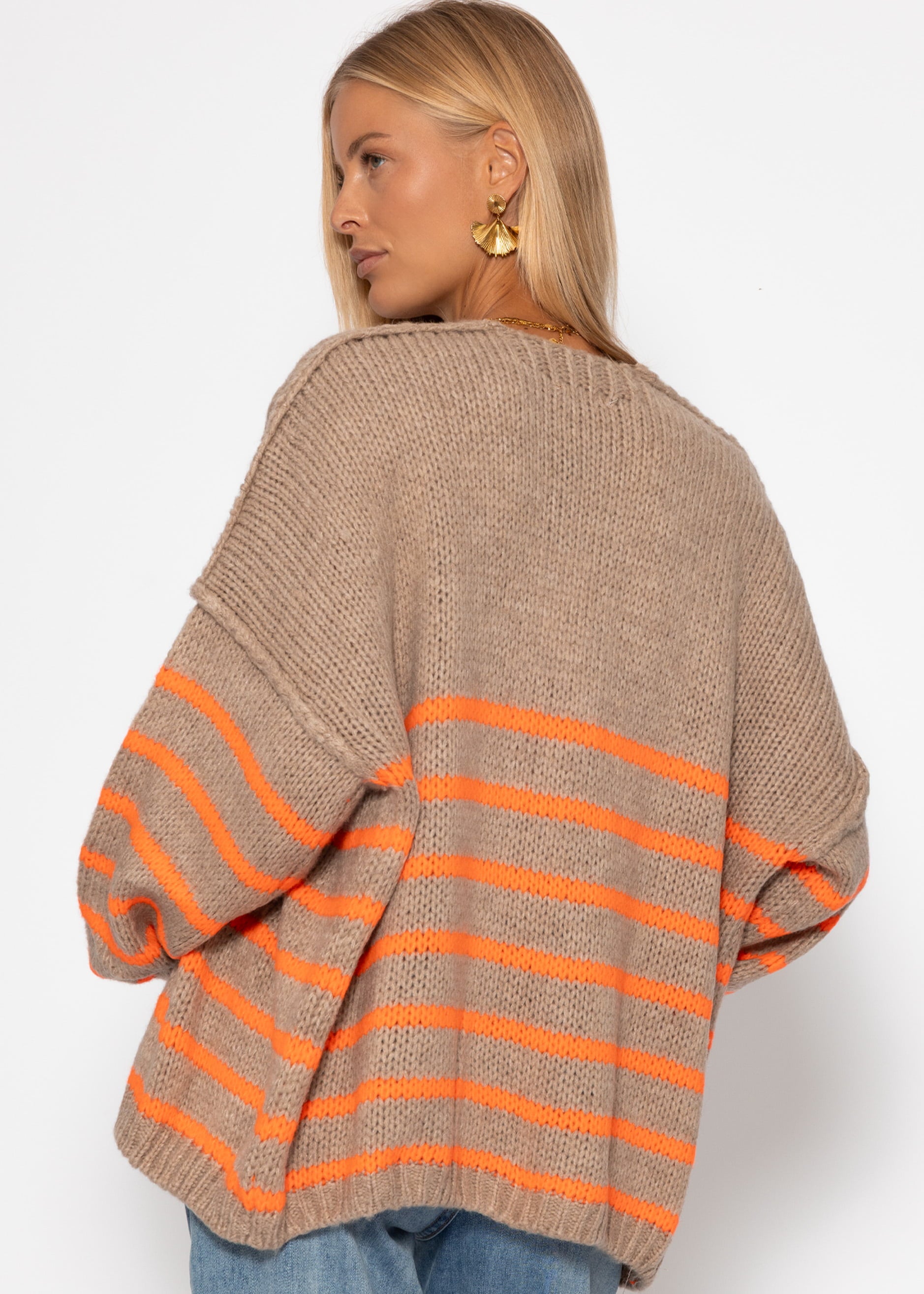Striped cardigan with outer seams - beige