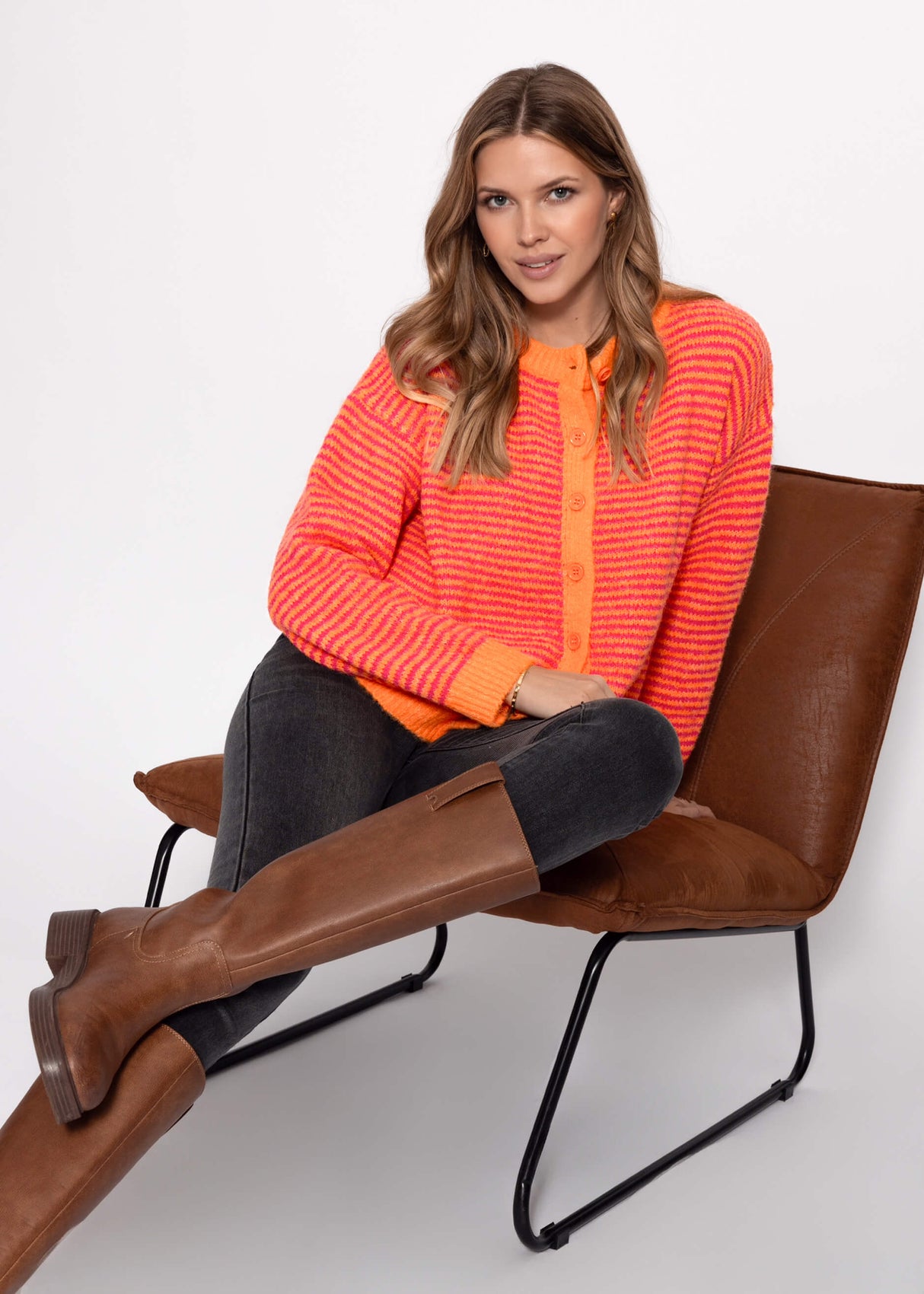 Gestreifter Cardigan - orange