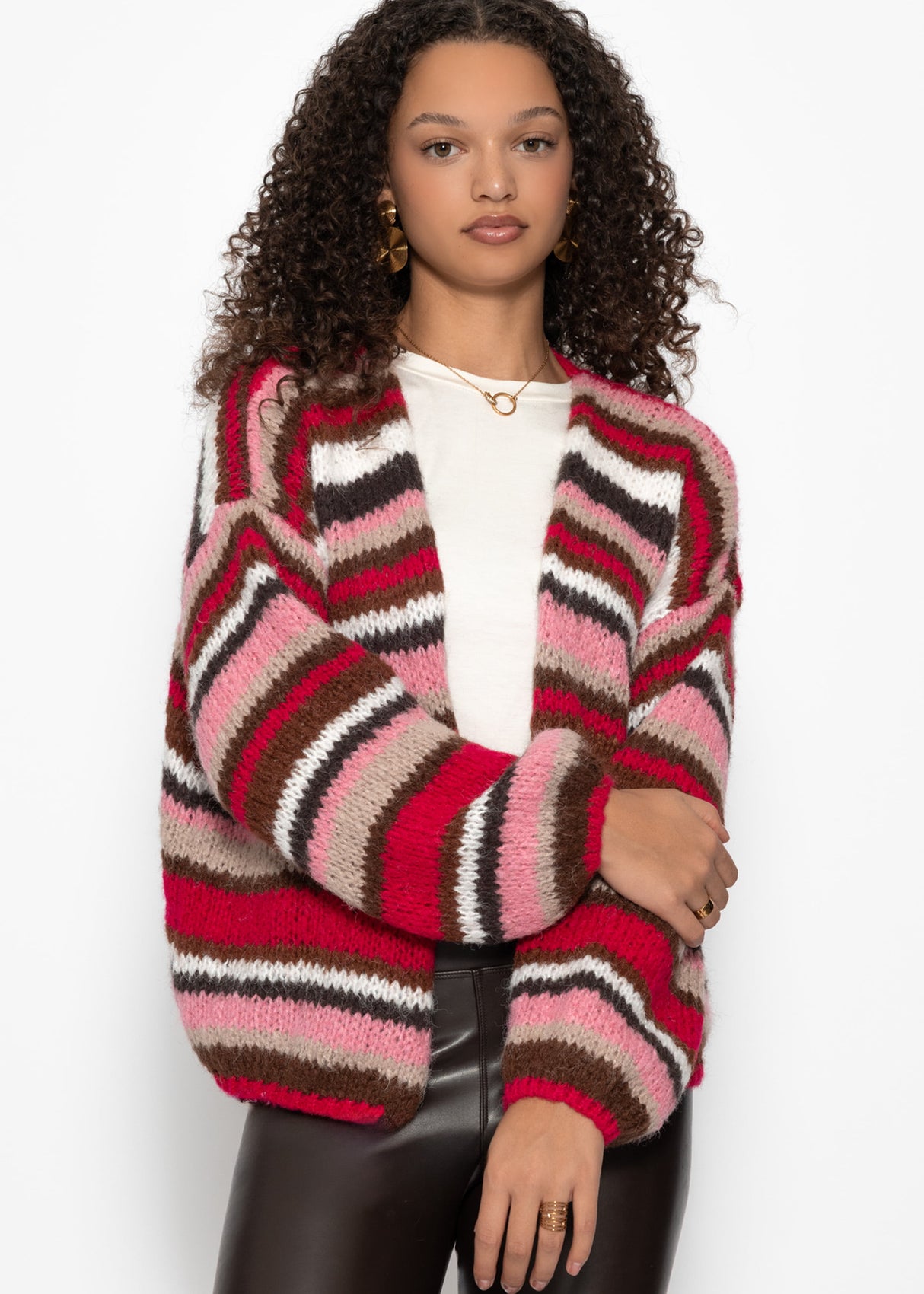 Striped multicolored cardigan - pink