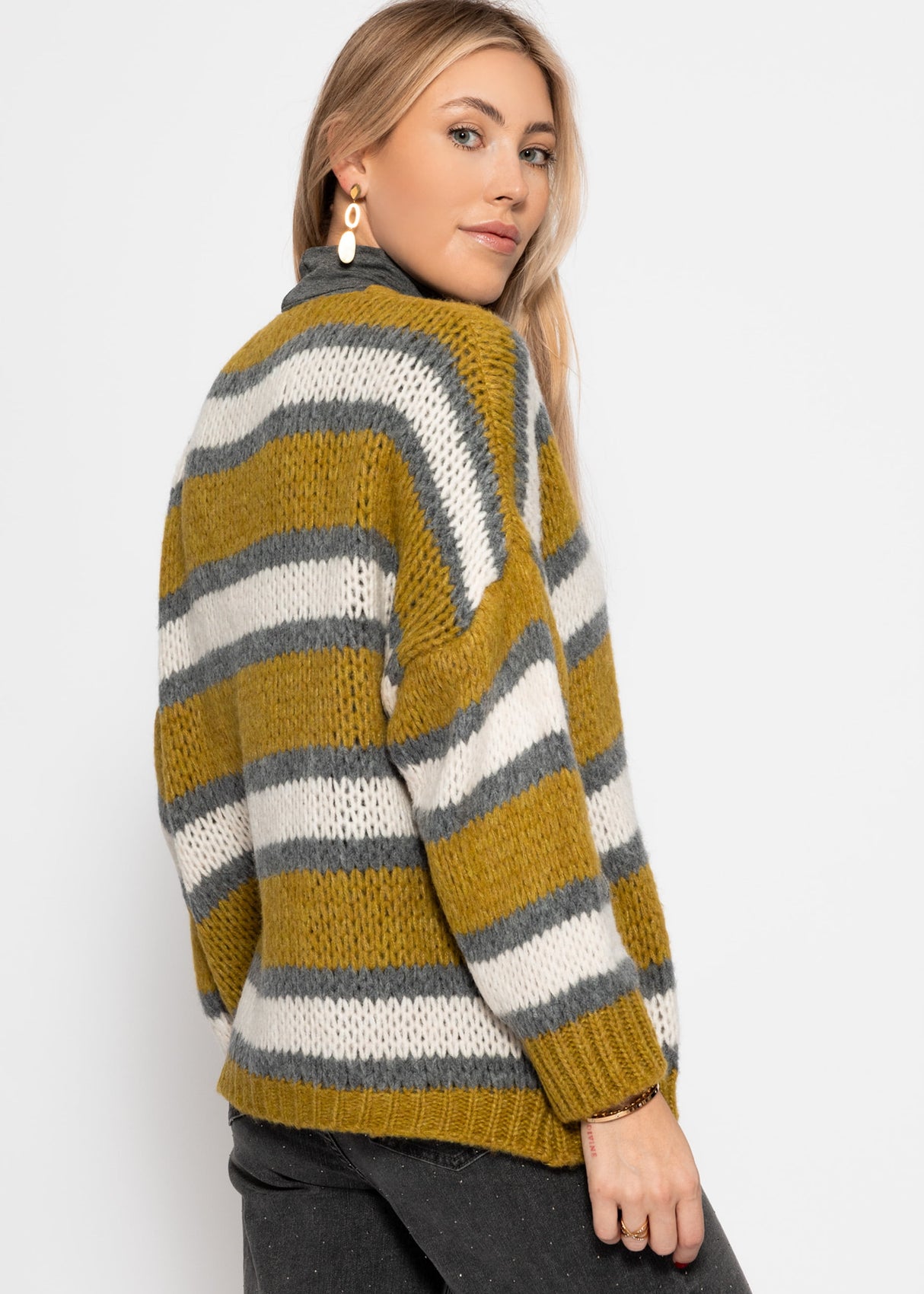Gestreifter oversize Cardigan - grün