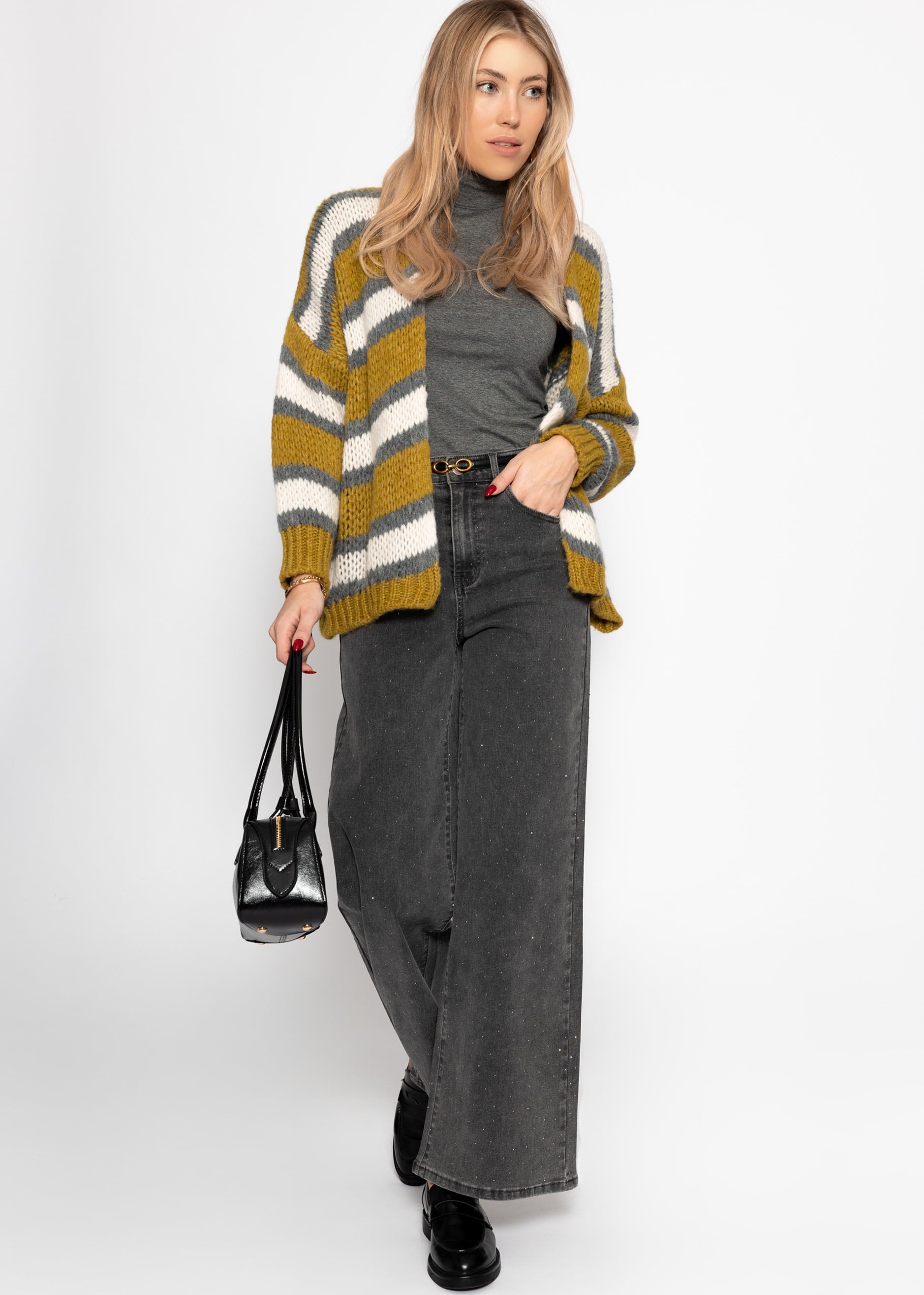 Gestreifter oversize Cardigan - grün