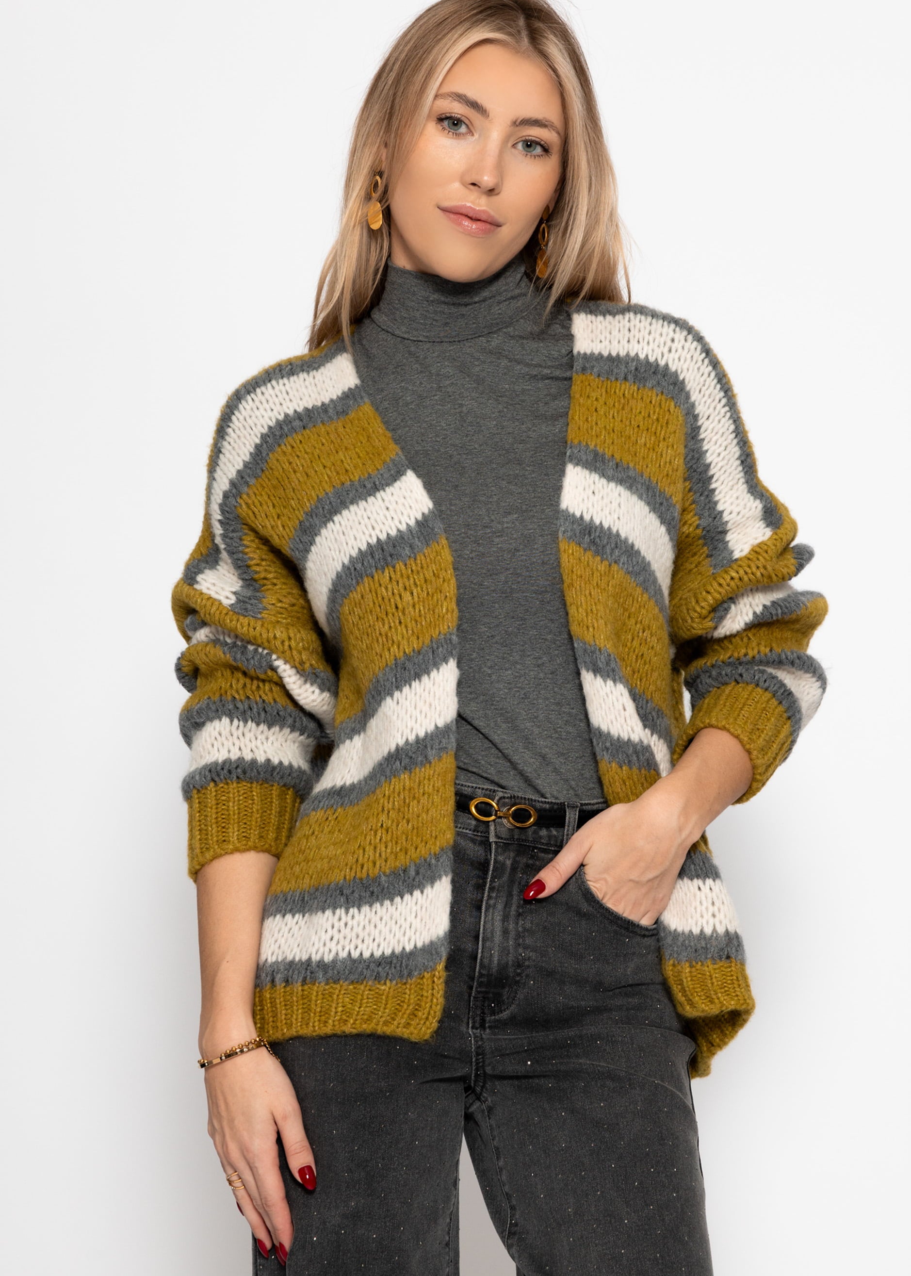 Gestreifter oversize Cardigan - grün