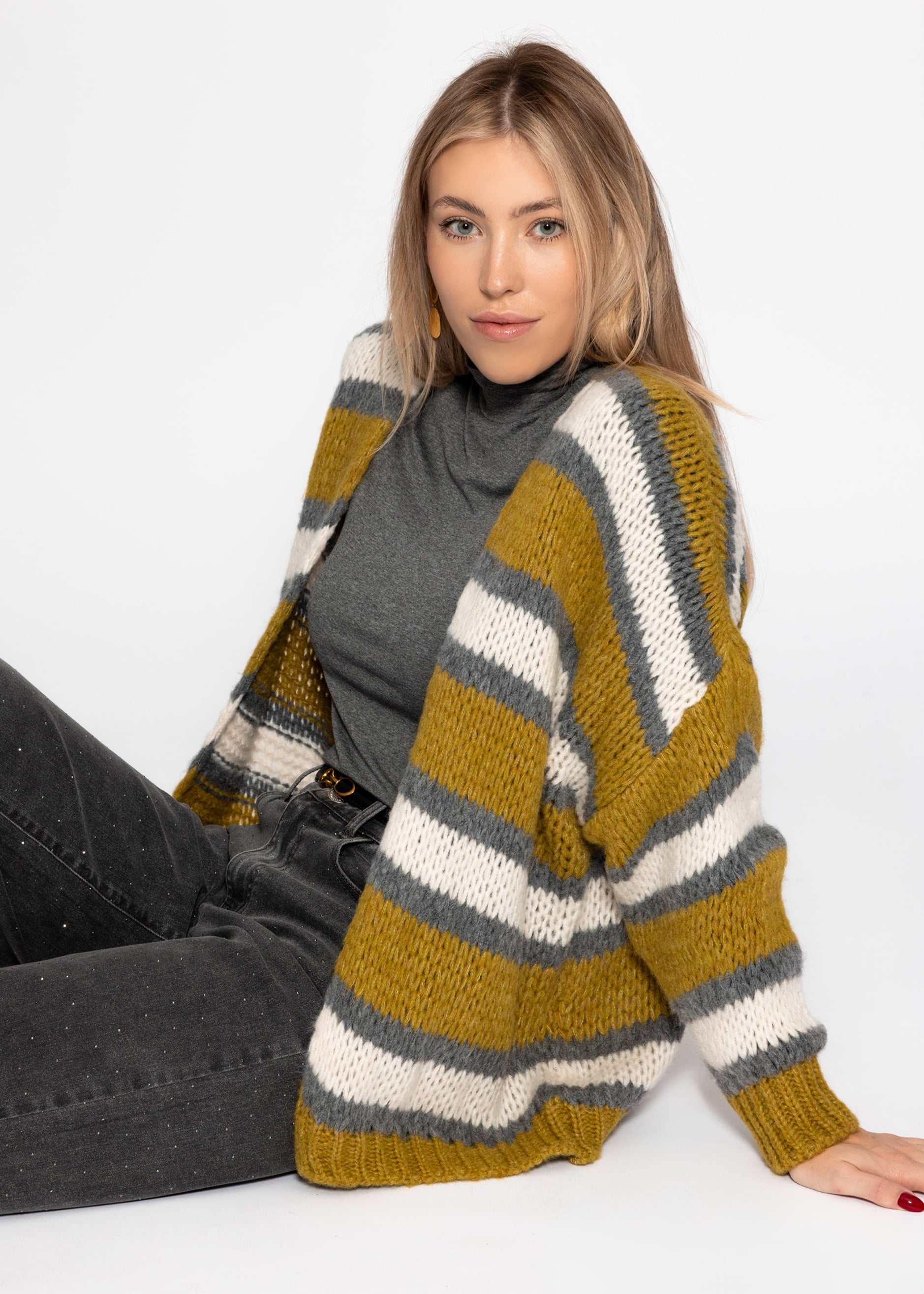Gestreifter oversize Cardigan - grün