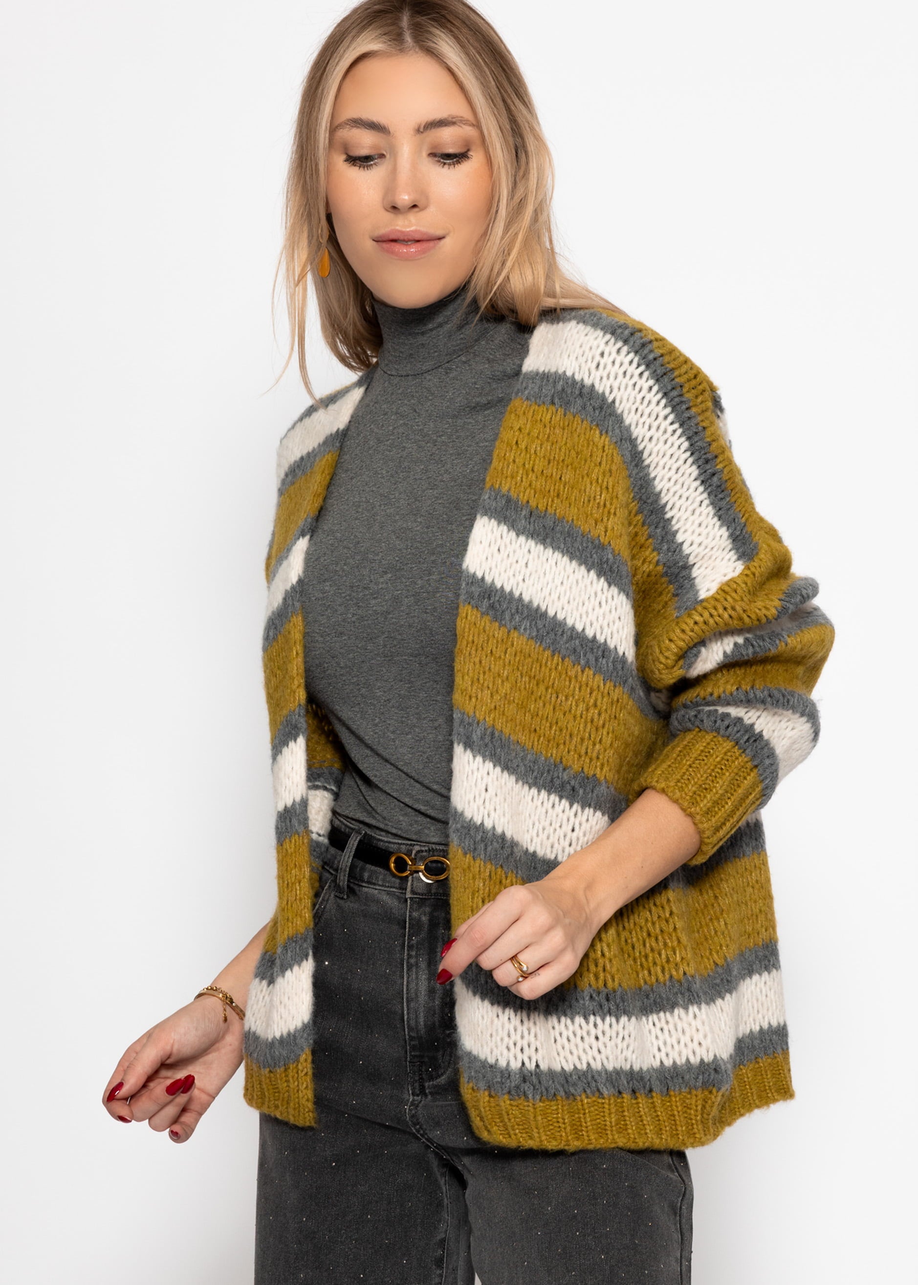 Gestreifter oversize Cardigan - grün