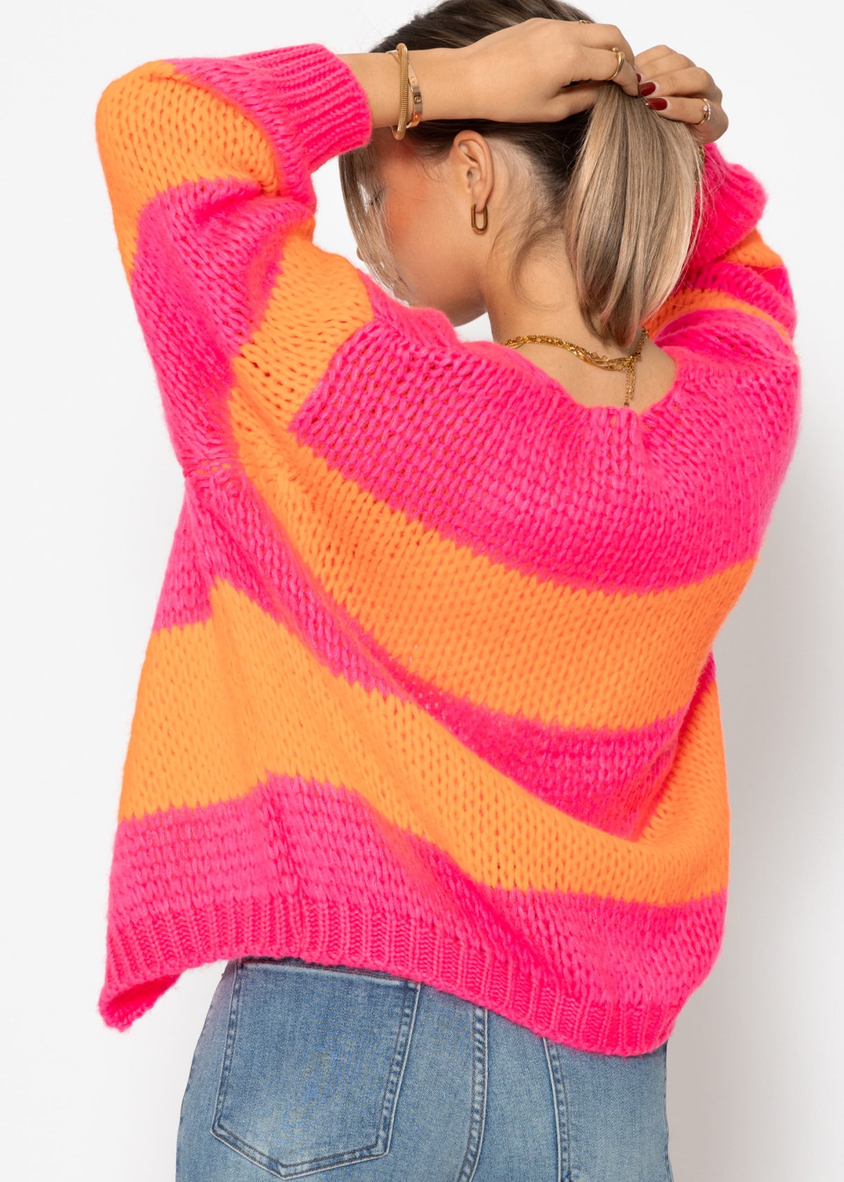 Gestreifter oversize Cardigan - pink-orange