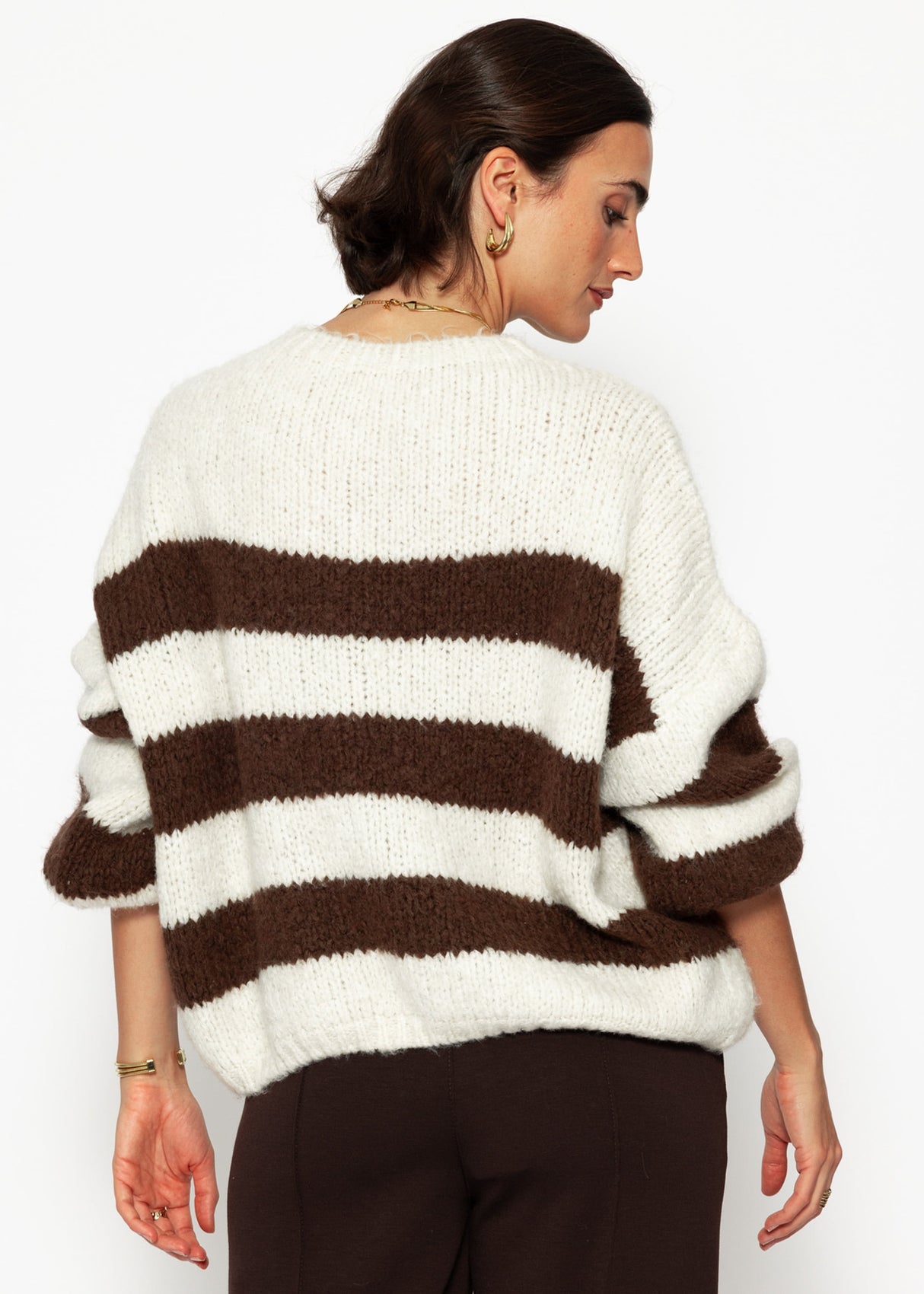 Gestreifter oversize Pullover - offwhite