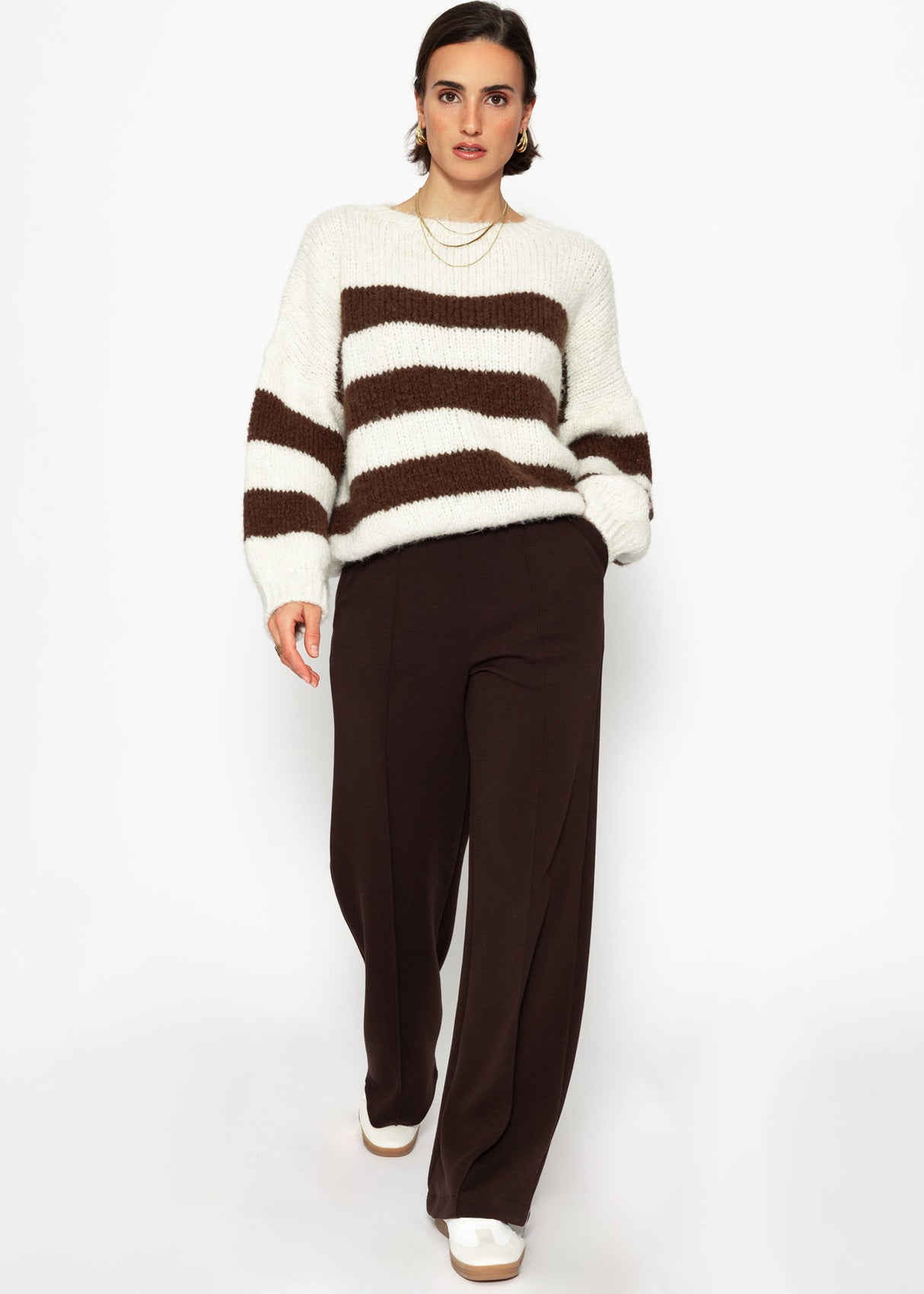 Gestreifter oversize Pullover - offwhite