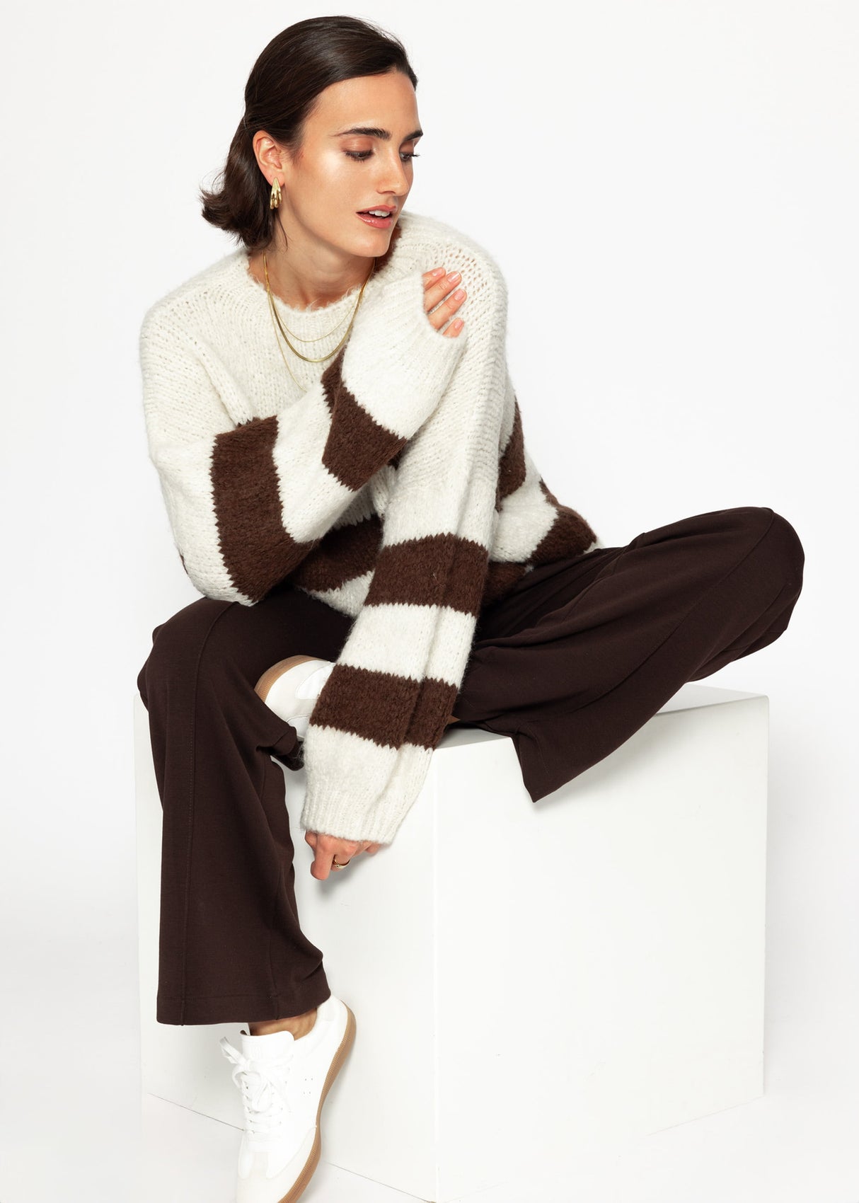 Gestreifter oversize Pullover - offwhite