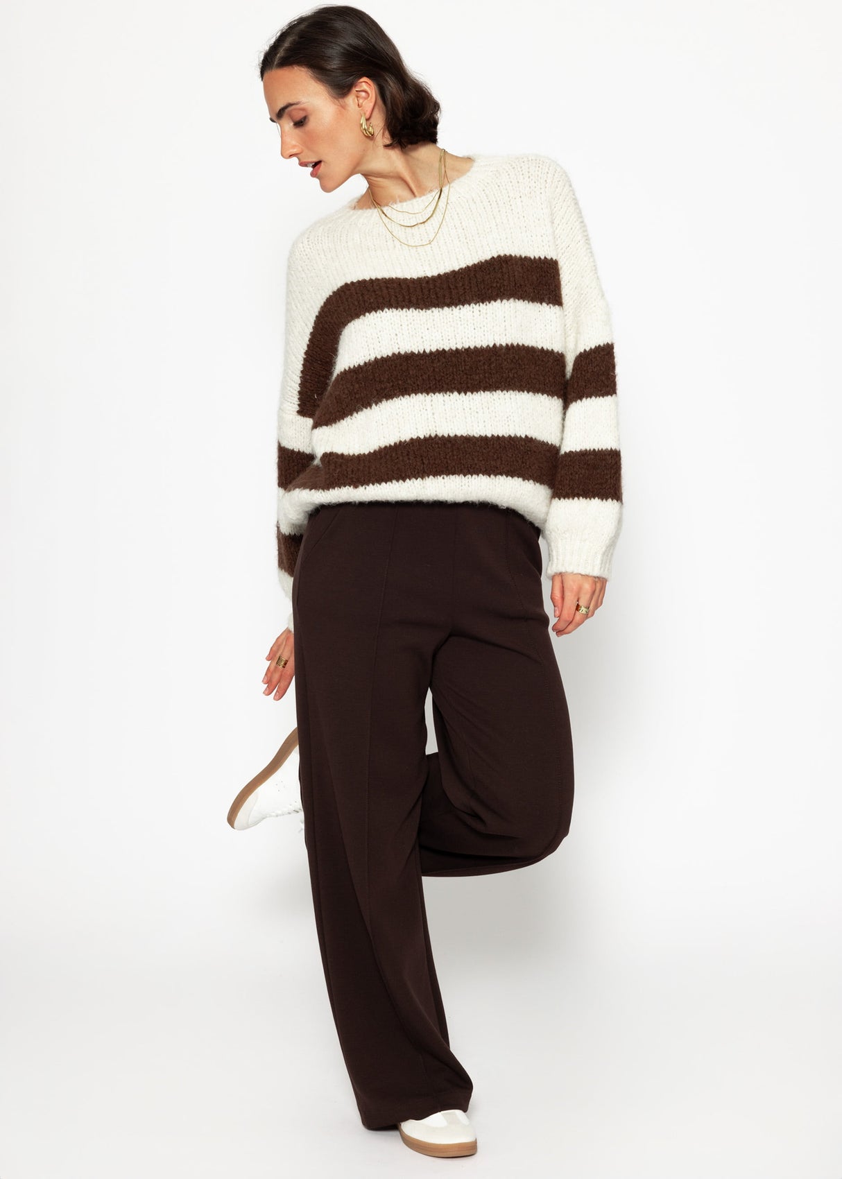 Gestreifter oversize Pullover - offwhite