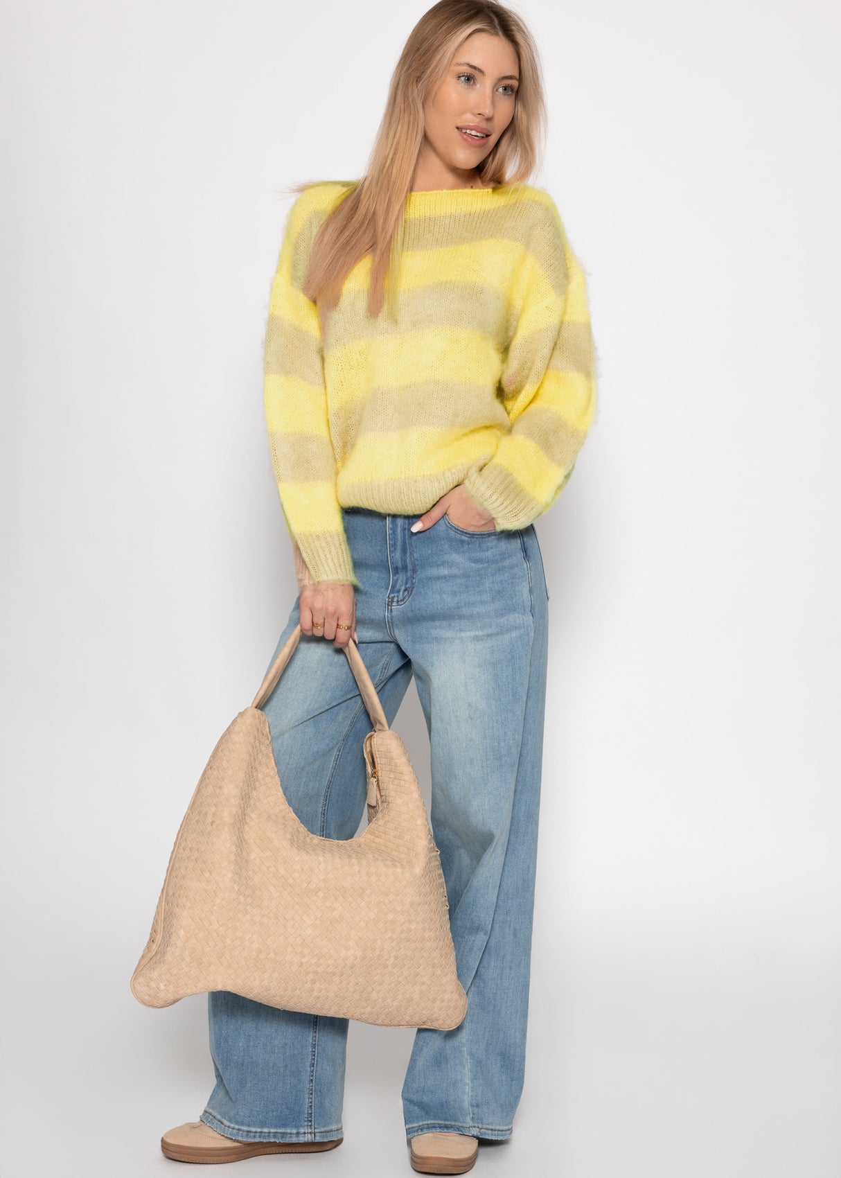 Gestreifter Pullover - gelb-beige