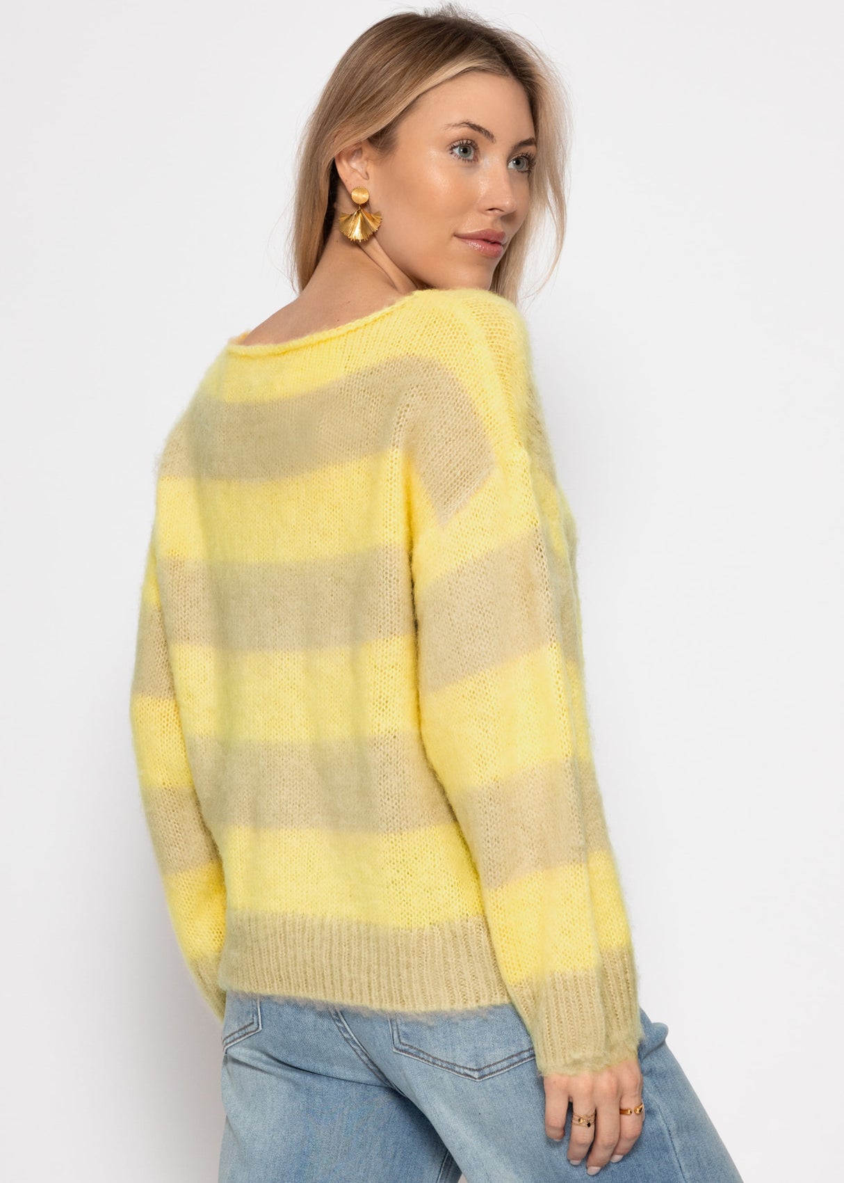 Gestreifter Pullover - gelb-beige