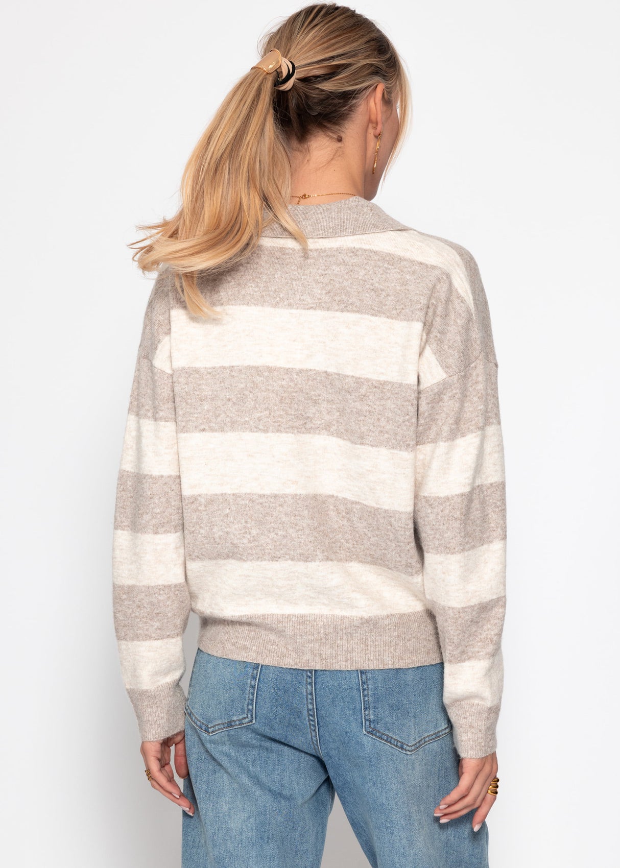 Striped polo-collar sweater - beige-taupe