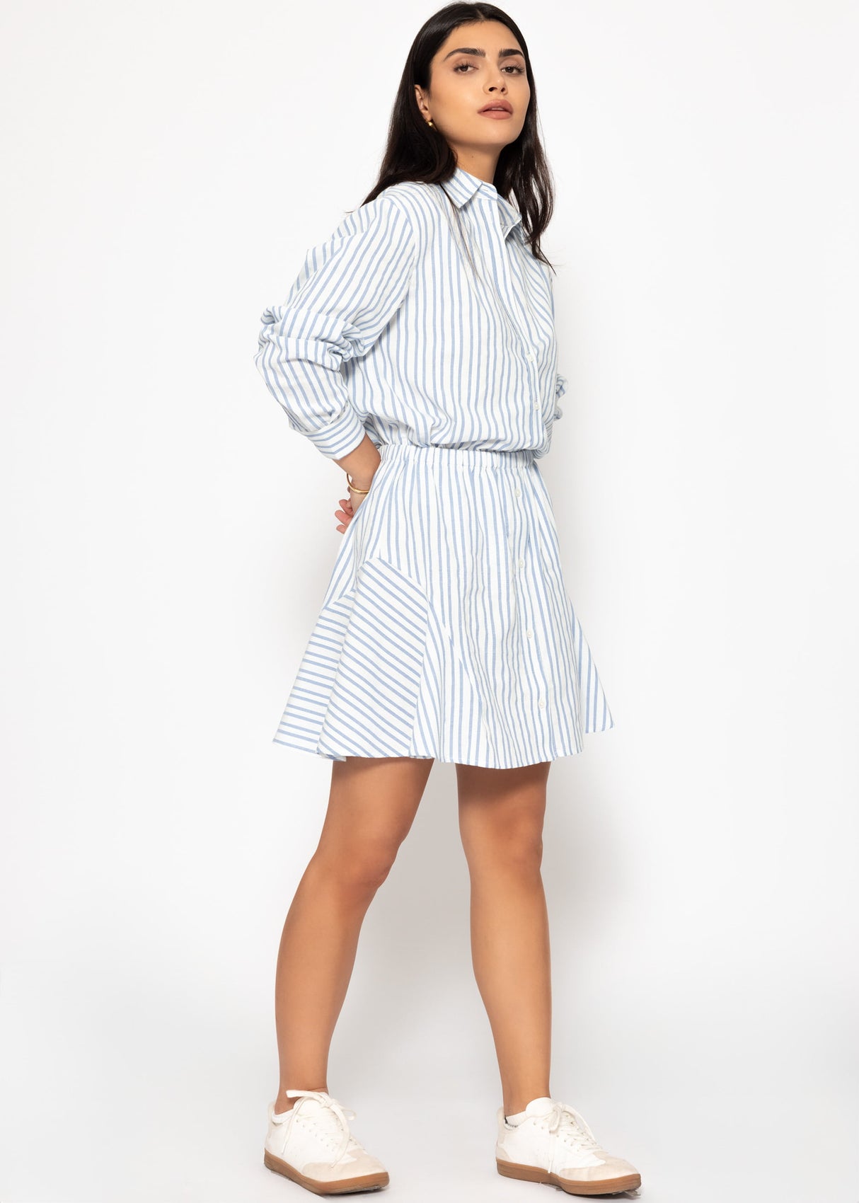 Striped skirt with buttons - blue