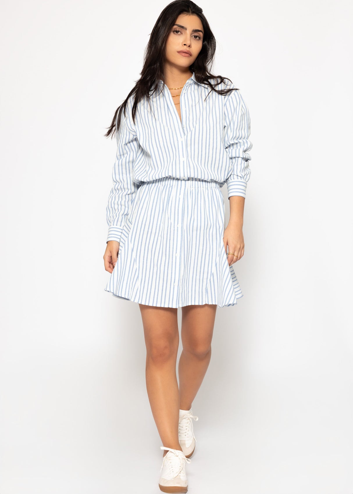 Striped skirt with buttons - blue