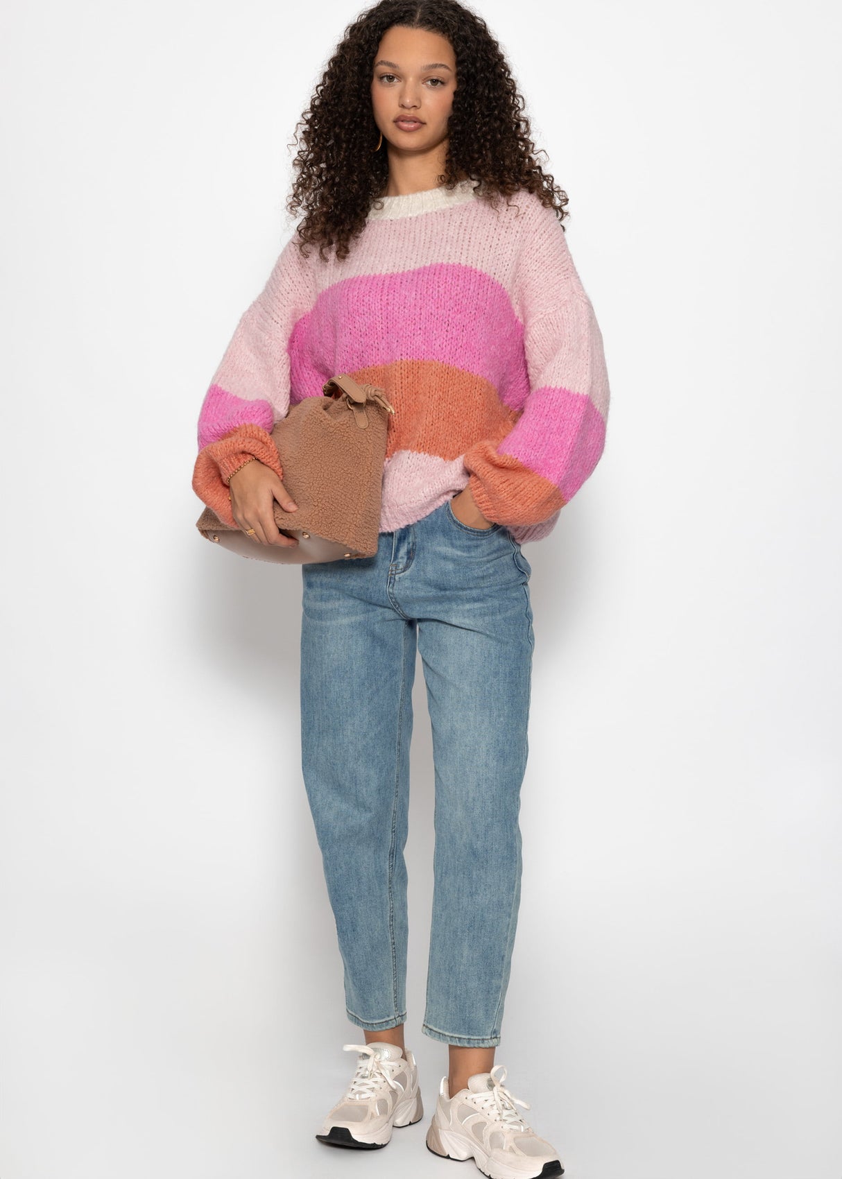 Striped knitted sweater - pink-peach