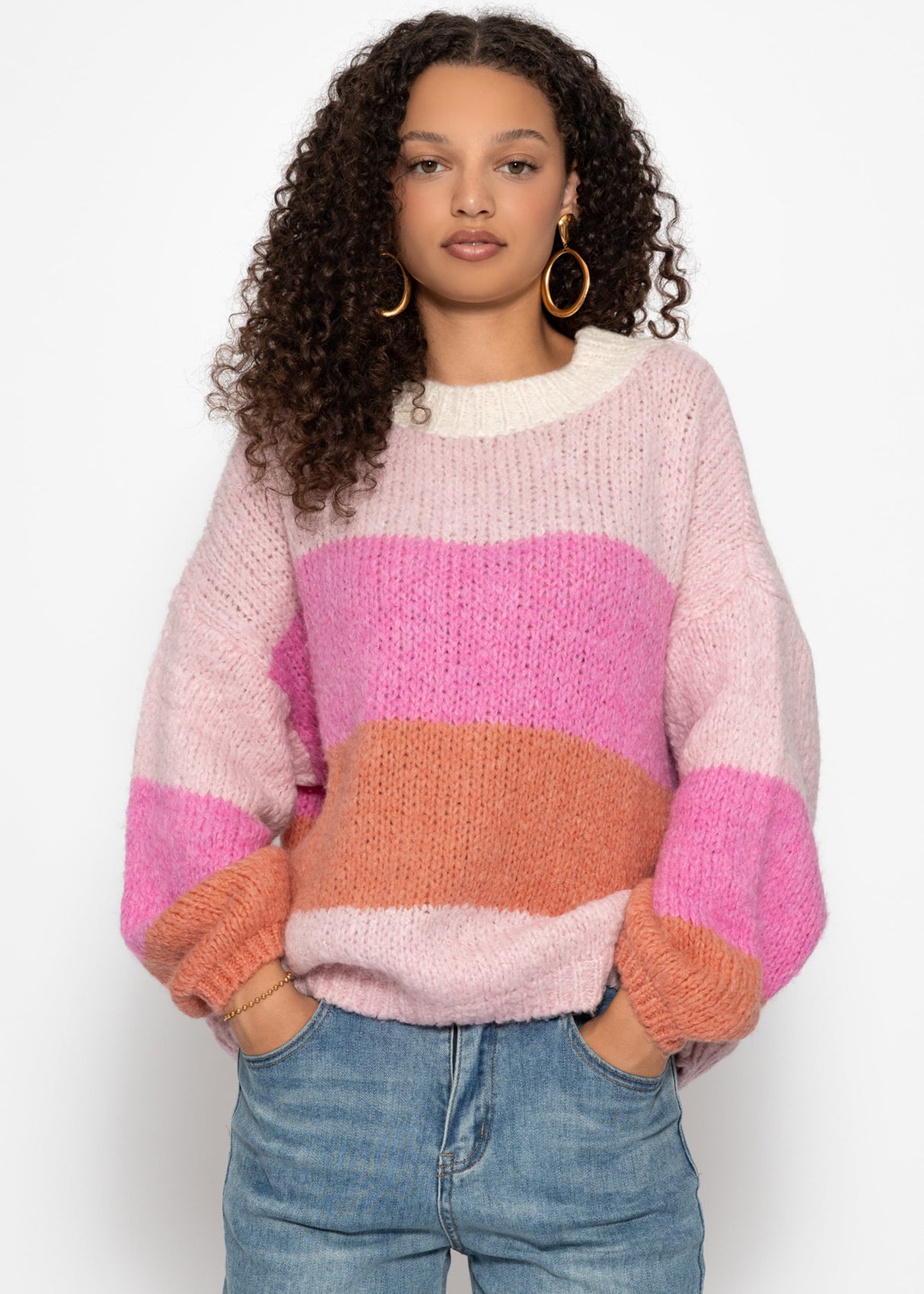 Striped knitted sweater - pink-peach