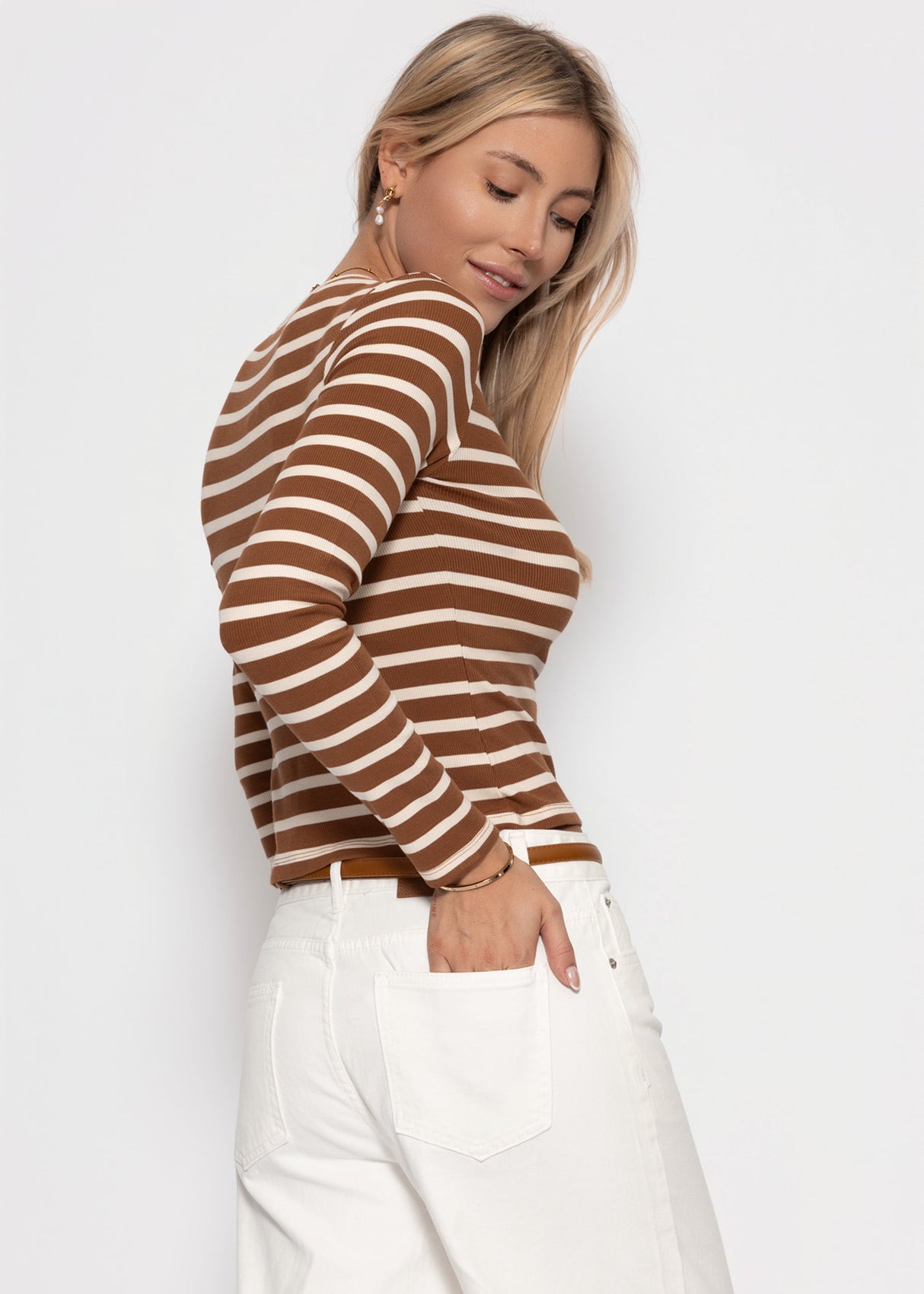 Gestreiftes Langarmshirt - braun-weiß