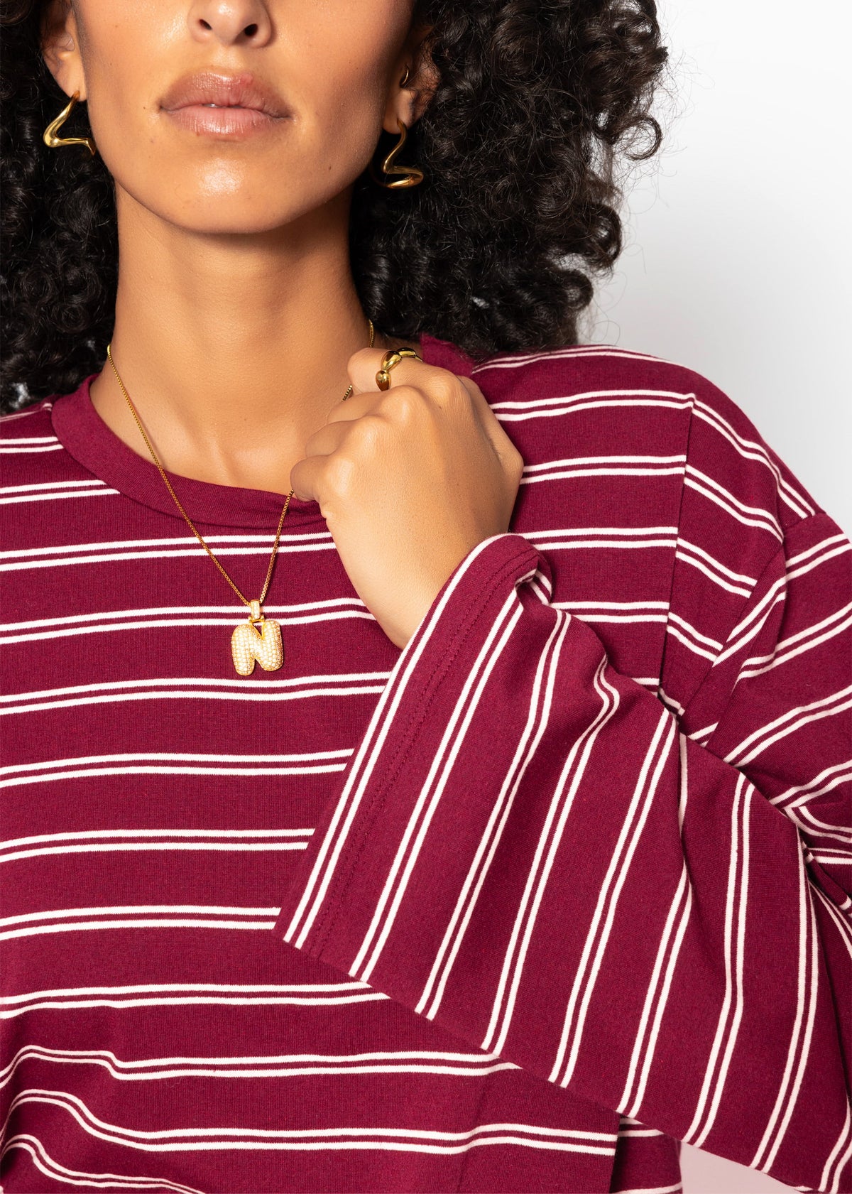 Gestreiftes Langarmshirt mit weiten Ärmeln - burgundy