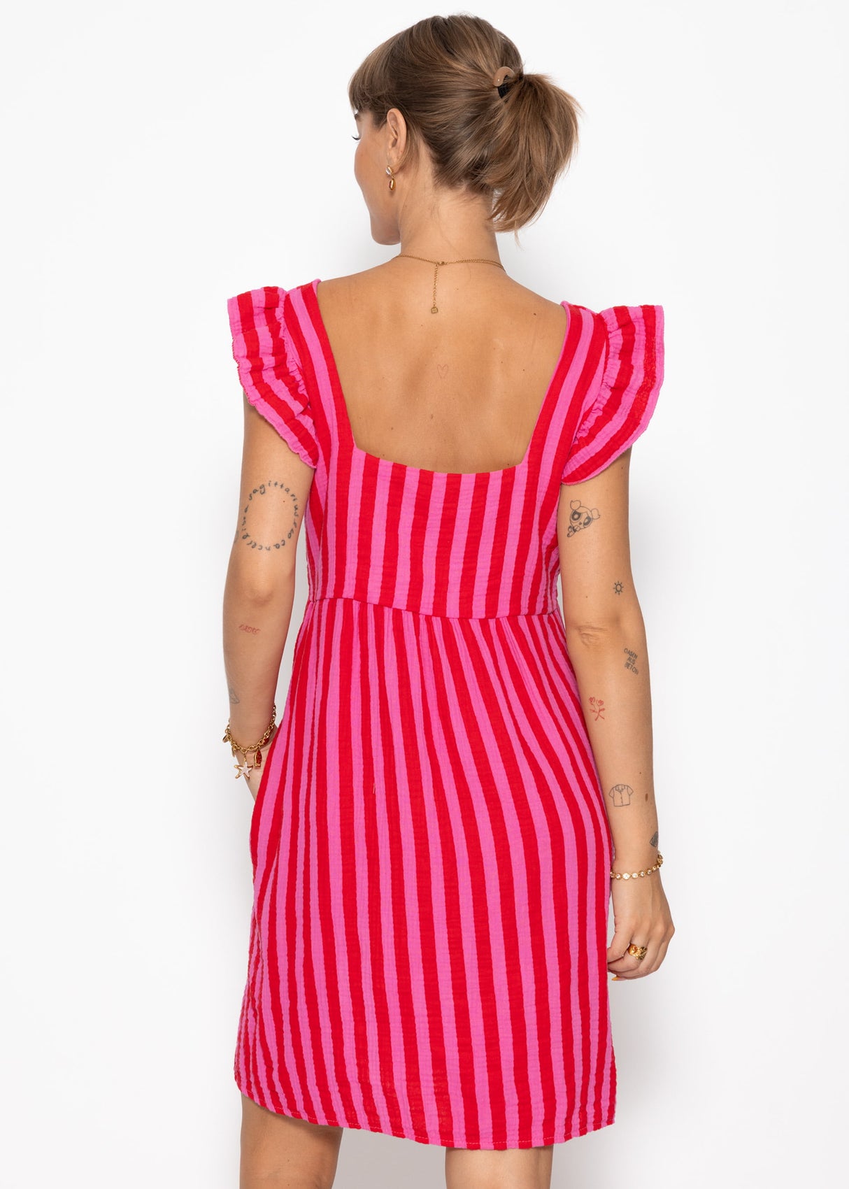 Striped Musselinkleid - Pink