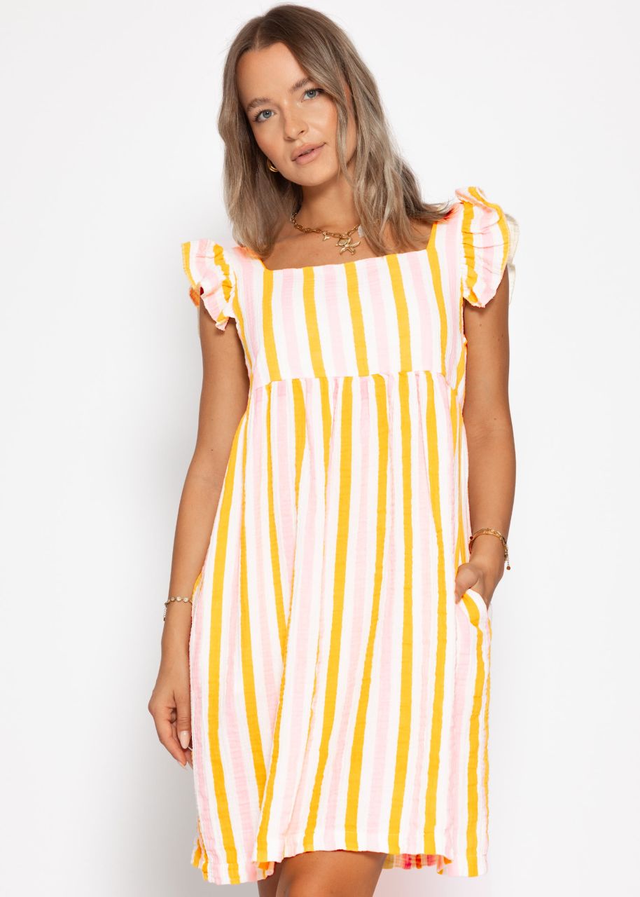 Gestreiftes Musselinkleid - rosa-gelb