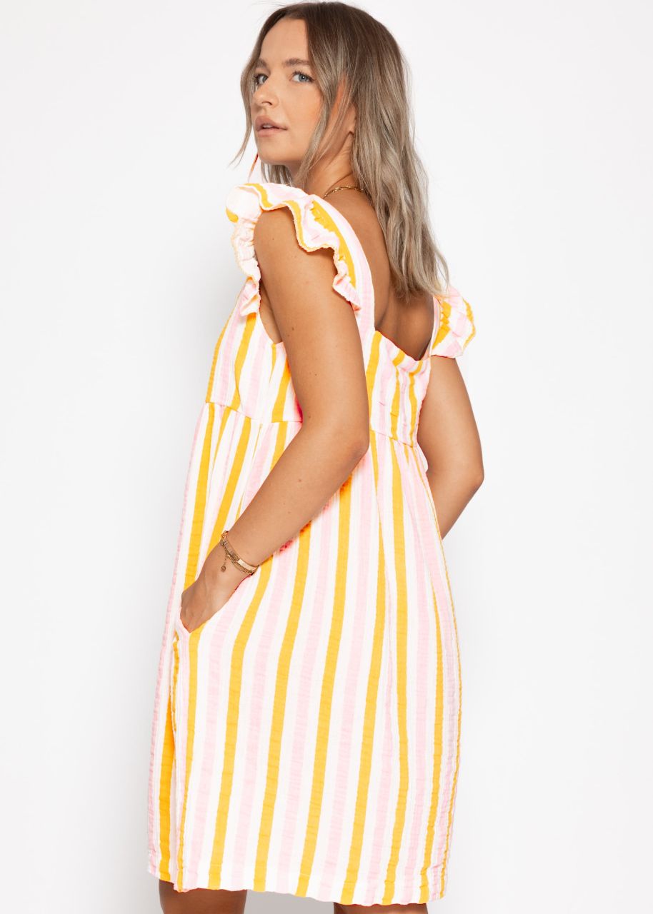 Gestreiftes Musselinkleid - rosa-gelb
