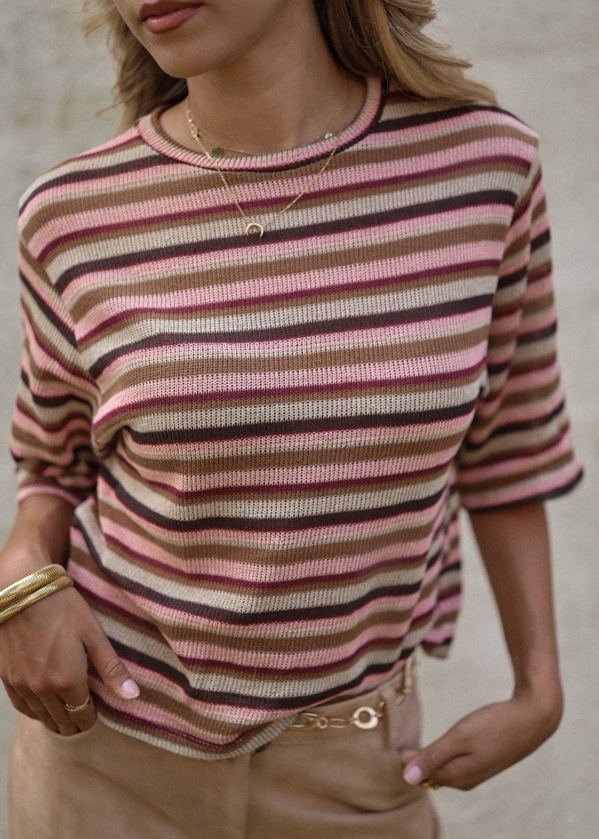 Gestreiftes Oversize Strick Shirt - rosa