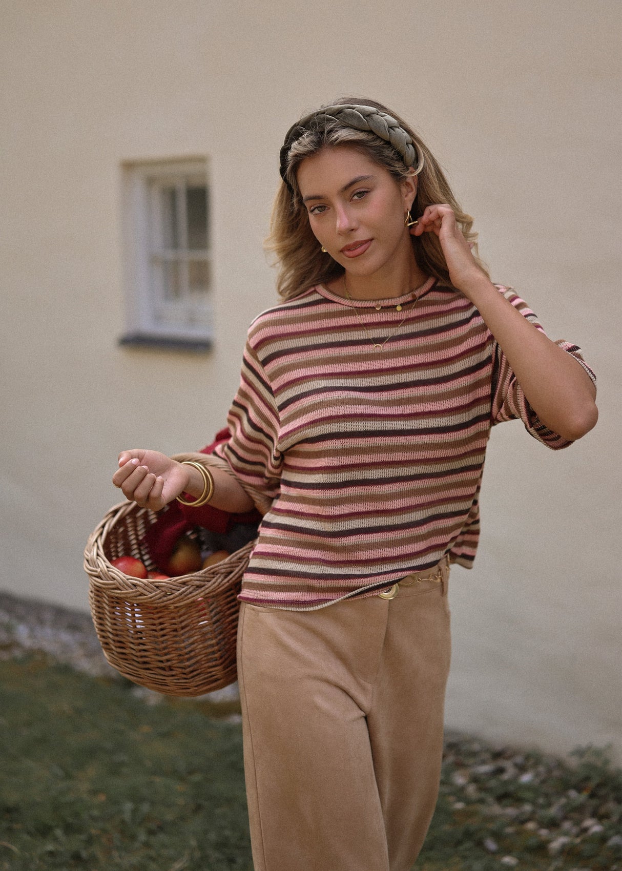 Gestreiftes Oversize Strick Shirt - rosa