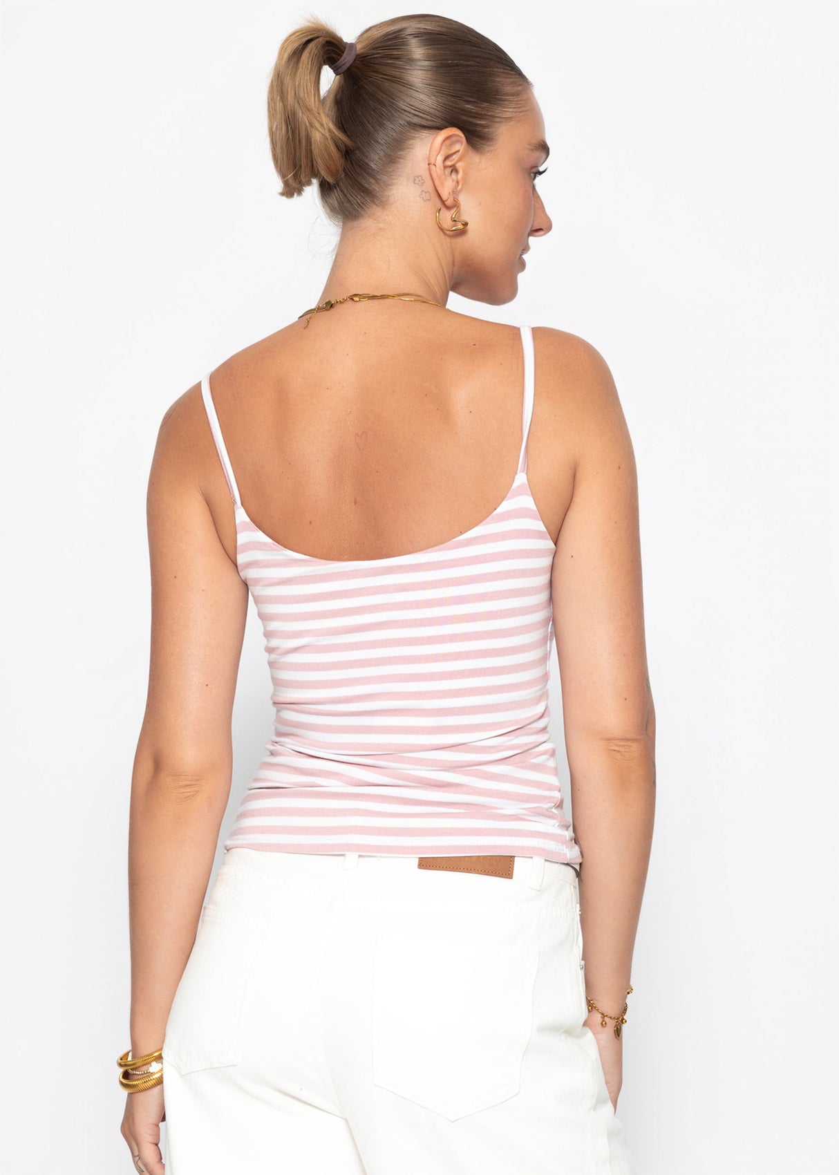 Gestreiftes Spaghettiträger Top - rosa