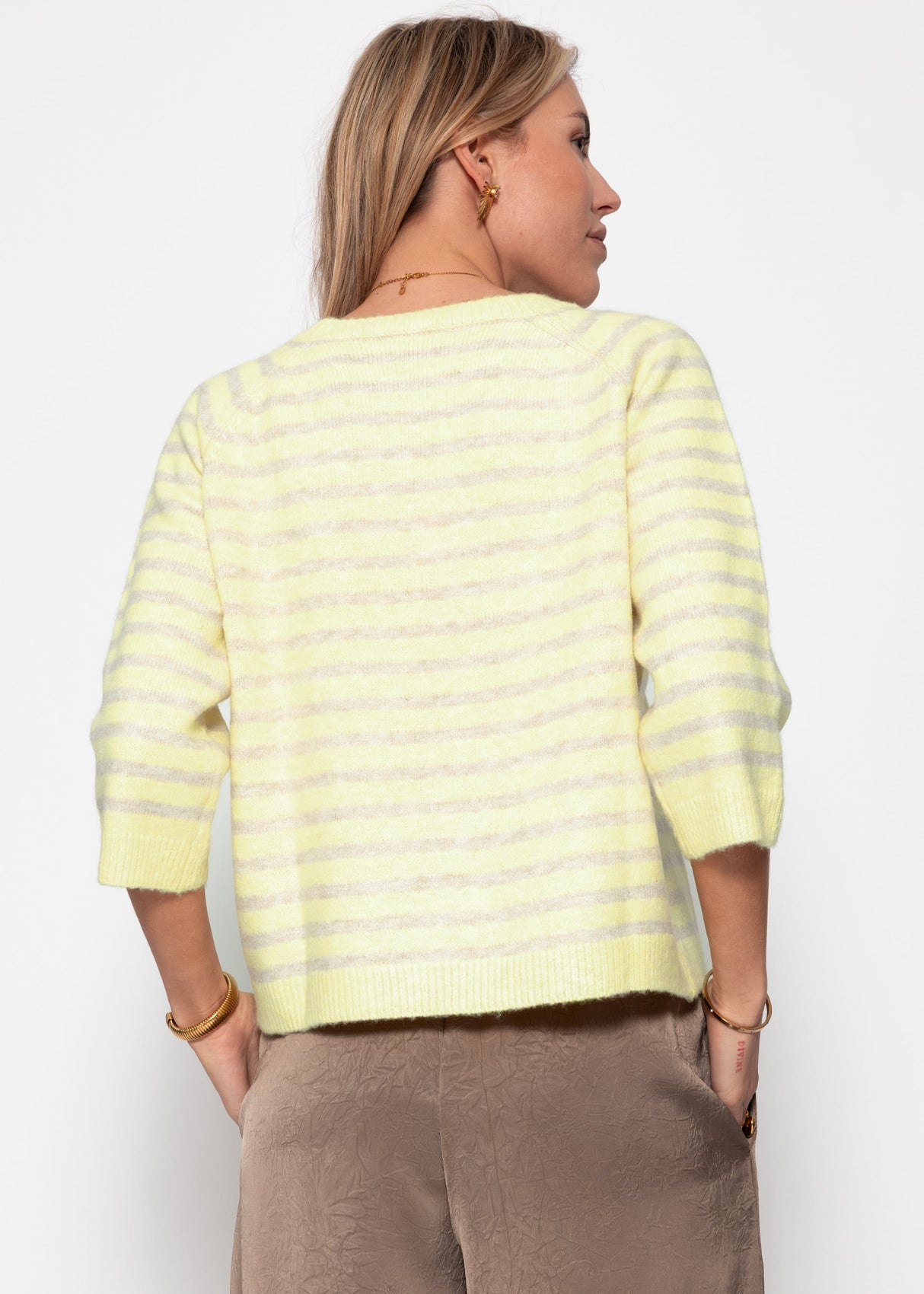 Gestreiftes Strickoberteil - gelb-taupe