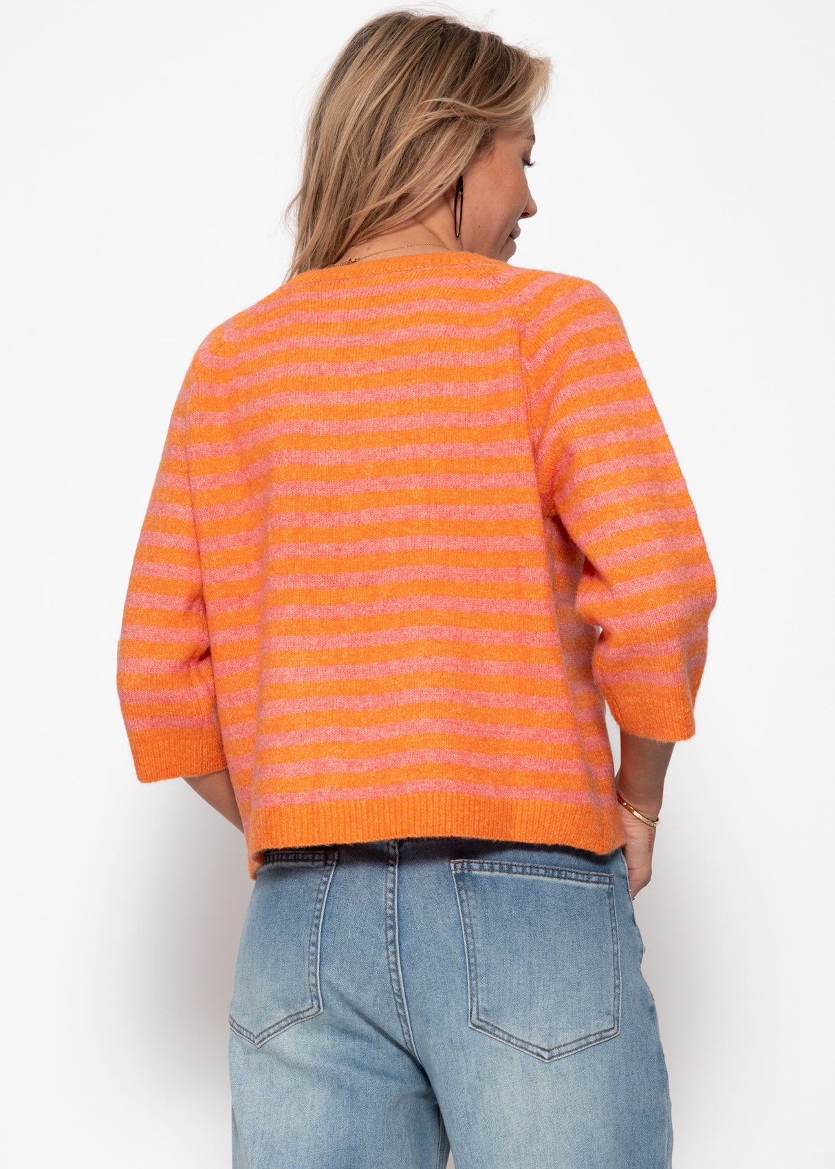 Gestreiftes Strickoberteil - orange-pink