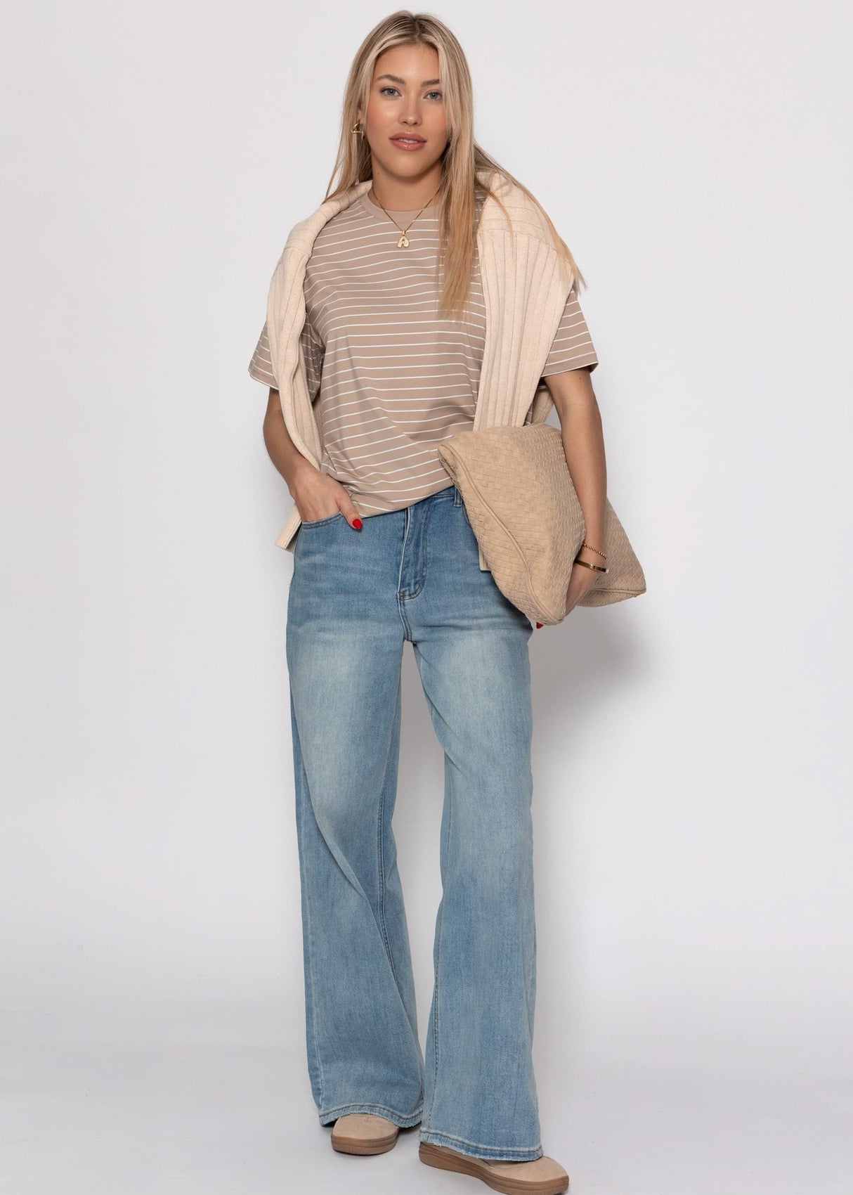 Striped T -shirt - light brown