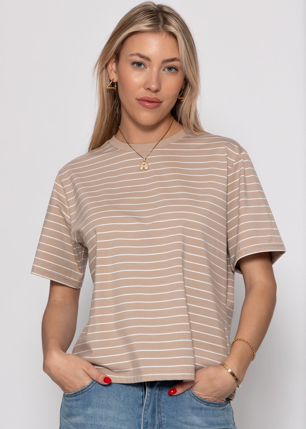 Striped T -shirt - light brown
