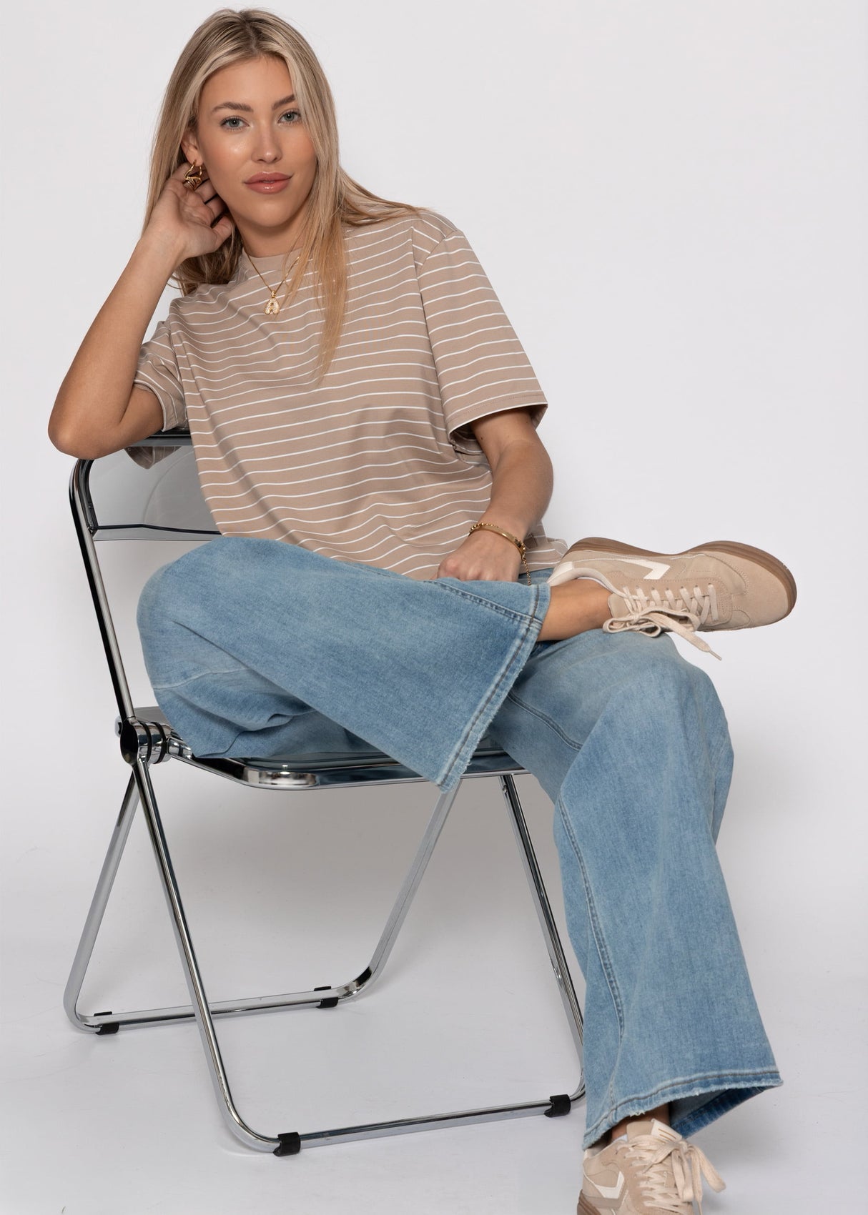 Striped T -shirt - light brown