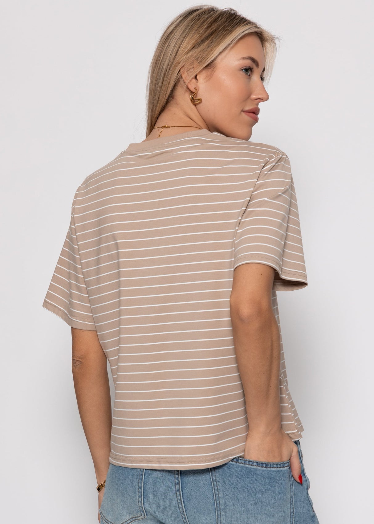 Striped T -shirt - light brown