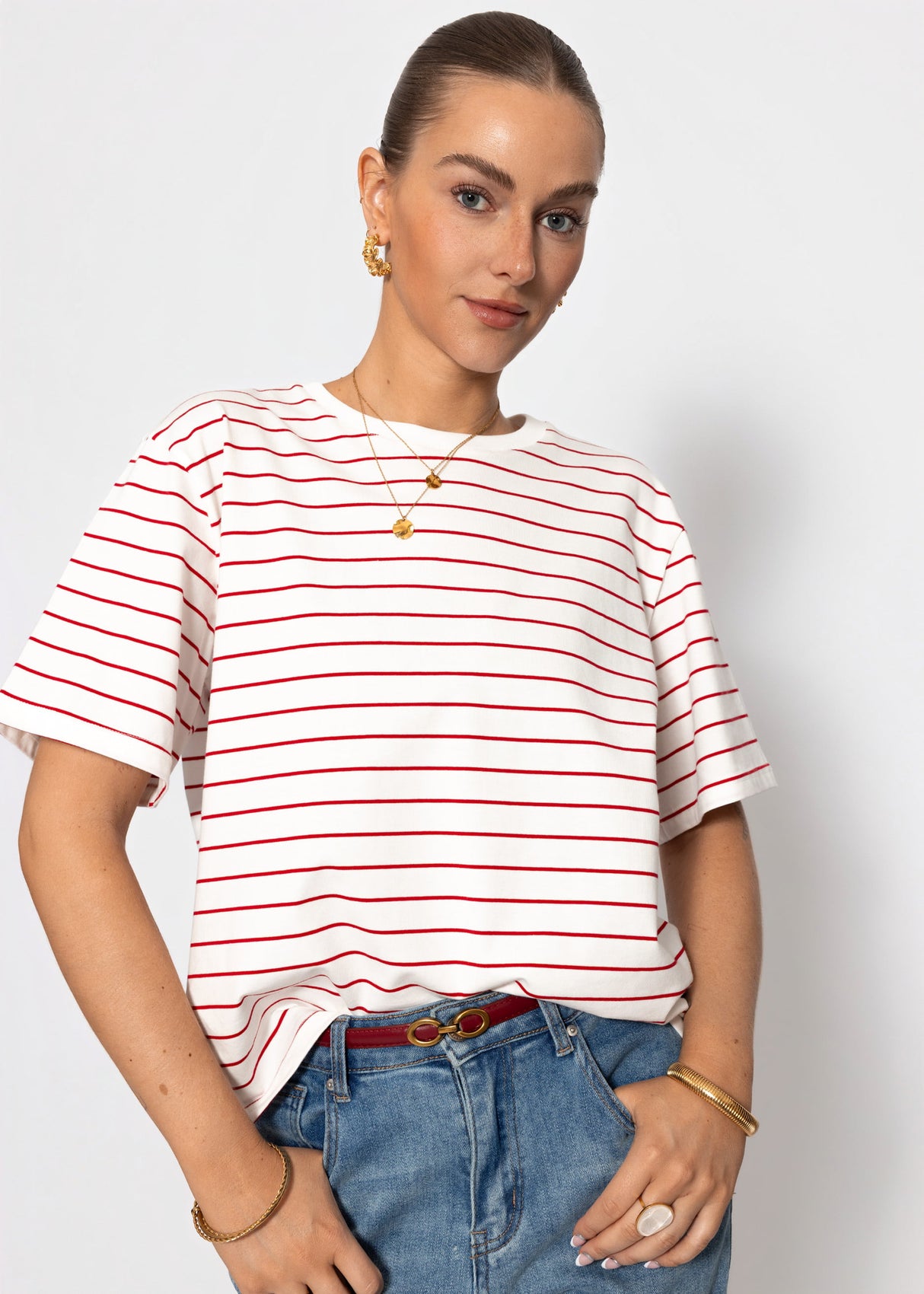 Gestreiftes T-Shirt - weiß