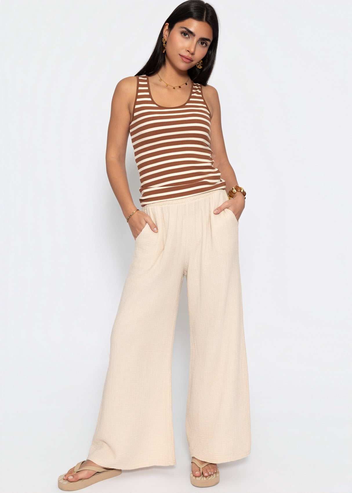 Striped tank top - brown-off-white